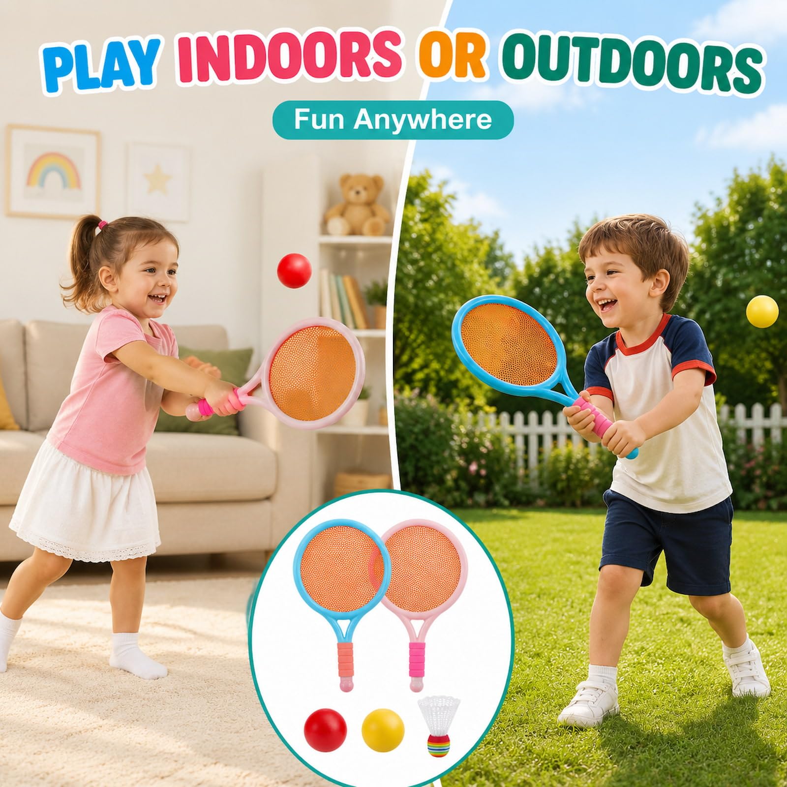 2-Pack Kids Tennis Racket Set, Junior Racquets with Bag and Balls - Tennis Mindset