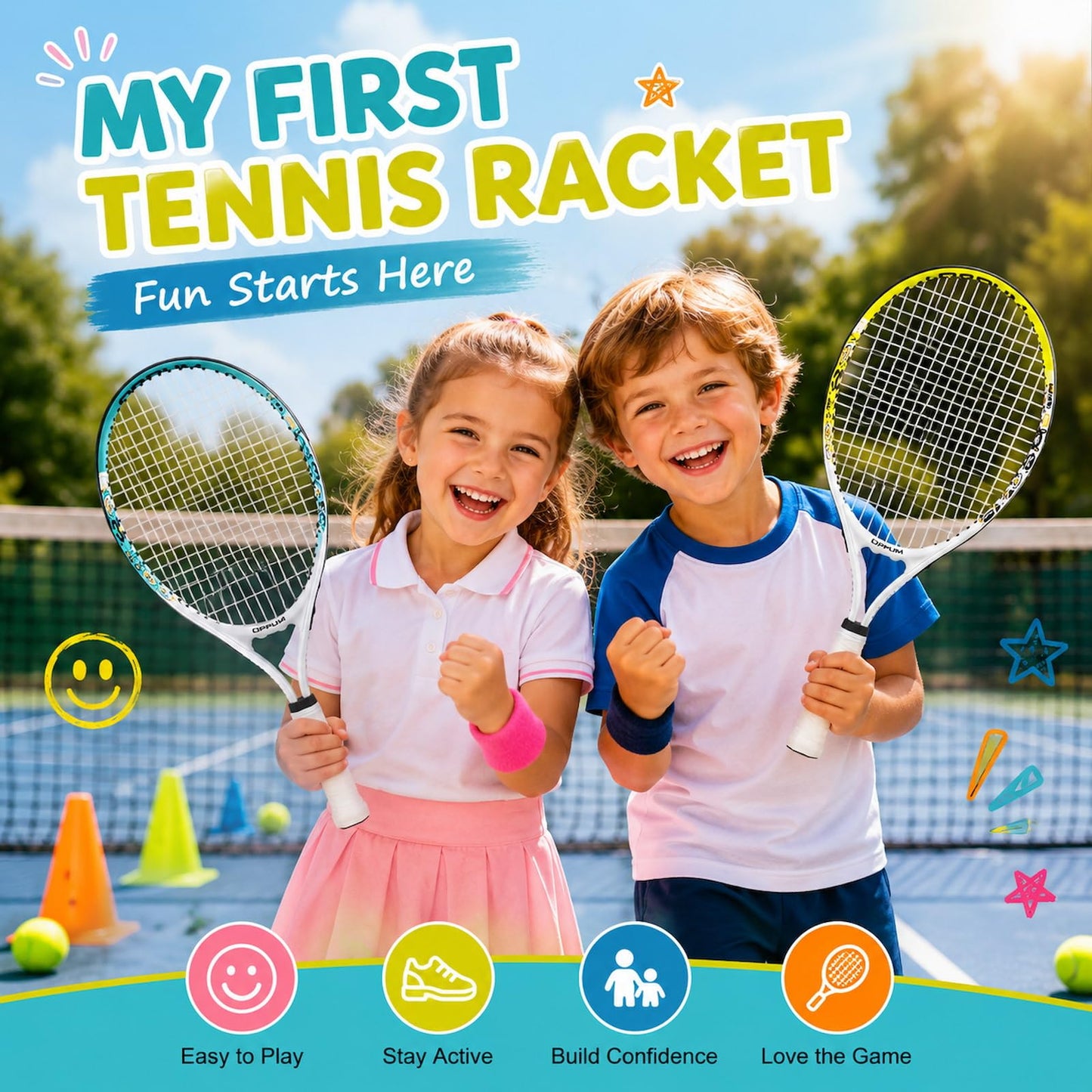 2-Pack Kids Tennis Racket Set, Junior Racquets with Bag and Balls - Tennis Mindset