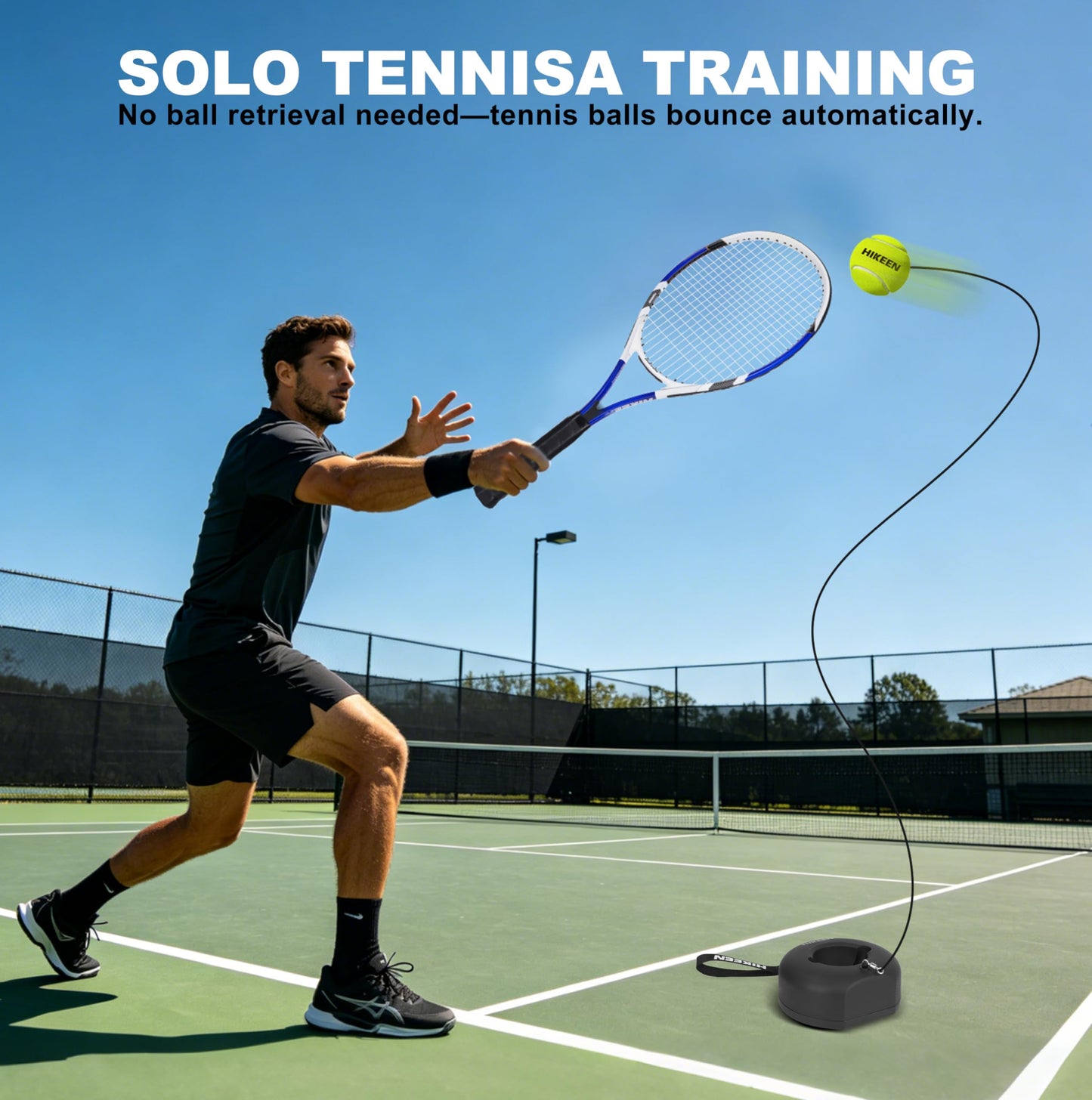 Hikeen Premium Tennis Trainer Rebound with Metal Base,Portable Solo Tennis Trainer Set with 3 Highly Elastic String Balls,Tennis Practice Equipment for Adult Kids an Beginners - Tennis Mindset
