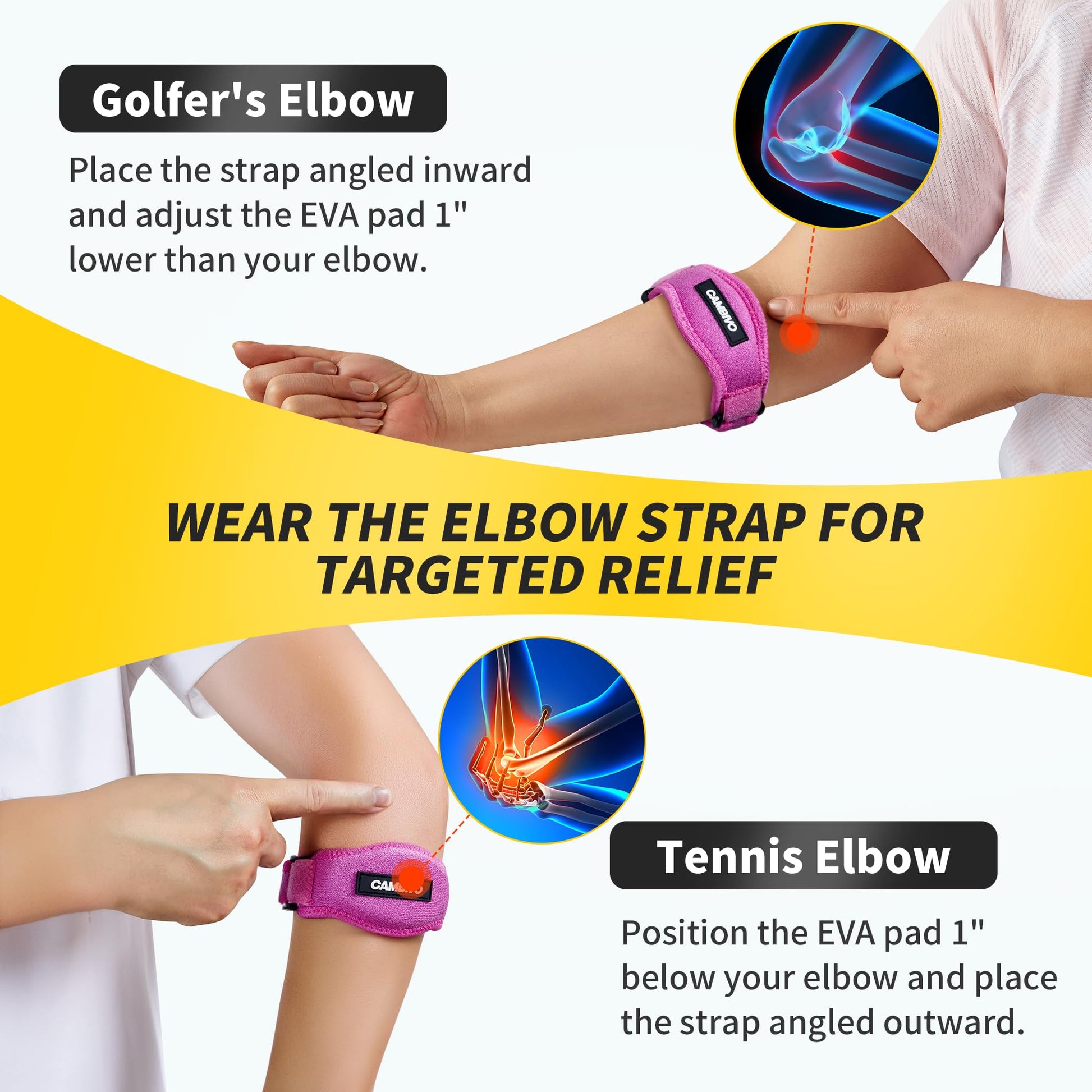 CAMBIVO 2 Pack Tennis Elbow Brace Strap for Tendonitis, Black - Tennis Mindset