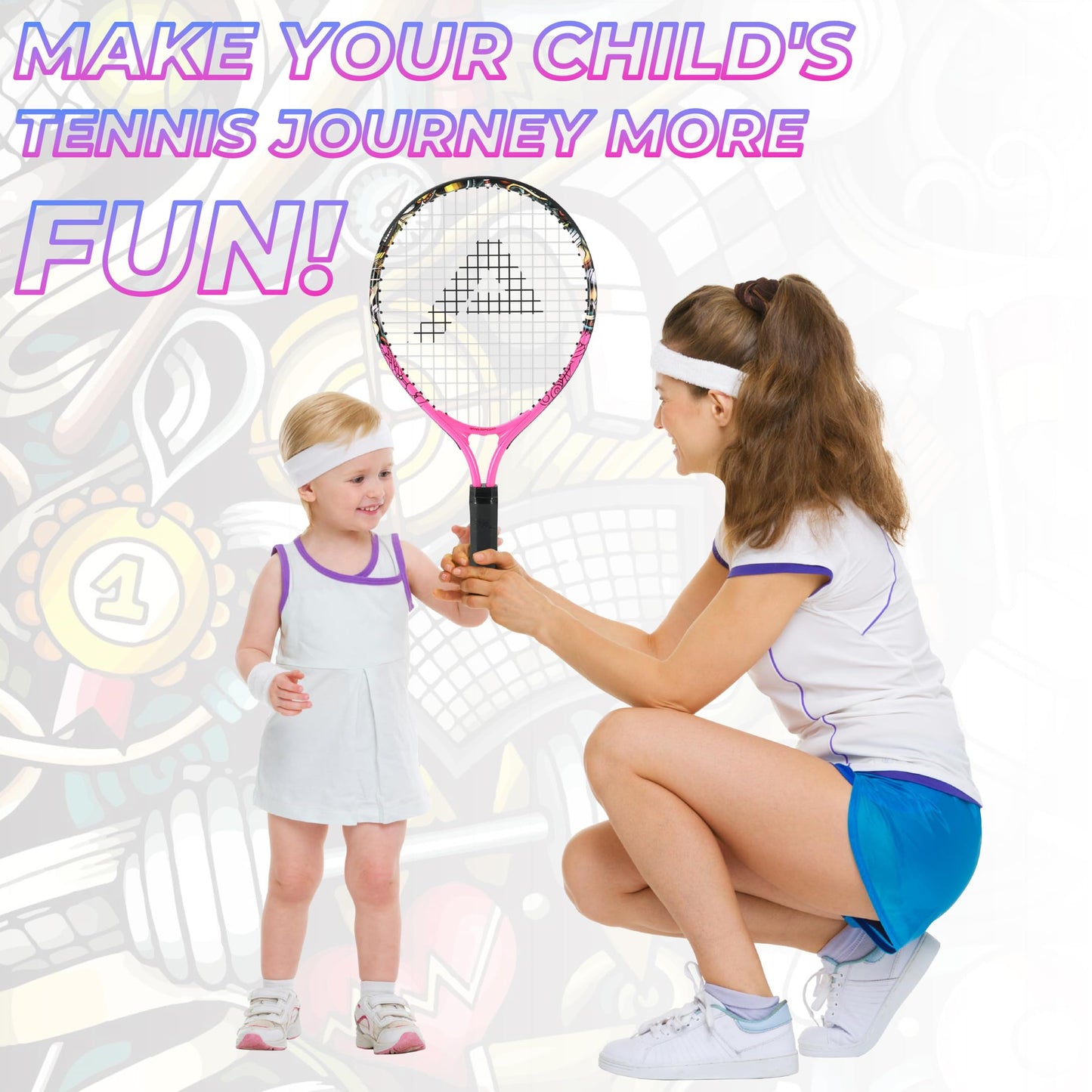 AMA SPORT Kids Tennis Racket for Junior Toddlers Starter Kit 17-25" Tennis Racquet for Girls and Boys with 420D Nylon Shoulder Strap Bag - Tennis Mindset