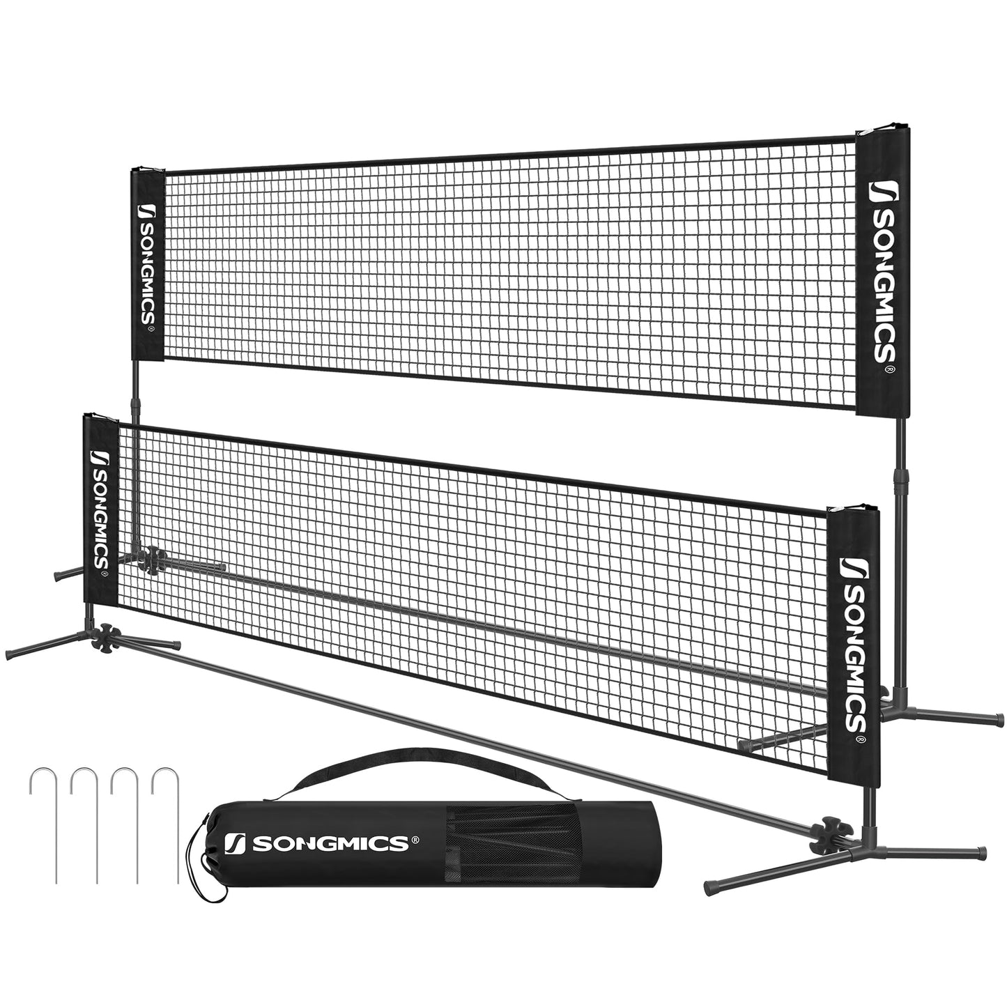 SONGMICS Badminton Net, Height Adjustable Volleyball Net, Pickleball Net for Junior Tennis, Kids, Indoor Outdoor Court, Foldable Nylon Net with Poles 10ft/13ft/16.5ft Wide - Tennis Mindset