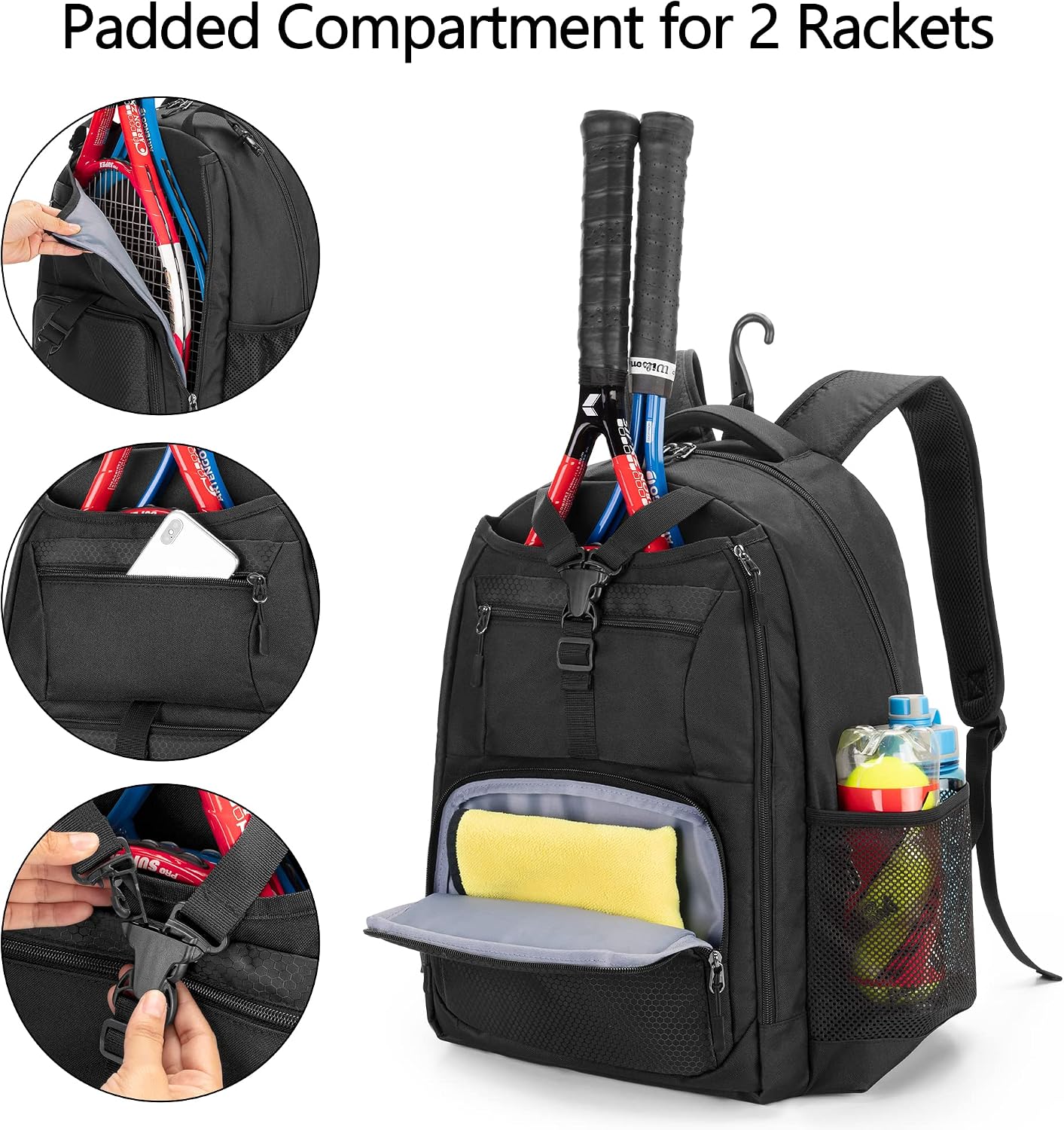 DSLEAF Tennis Bag for Men/Women, Tennis Backpack Holds 2 Rackets and Shoes - Tennis Mindset
