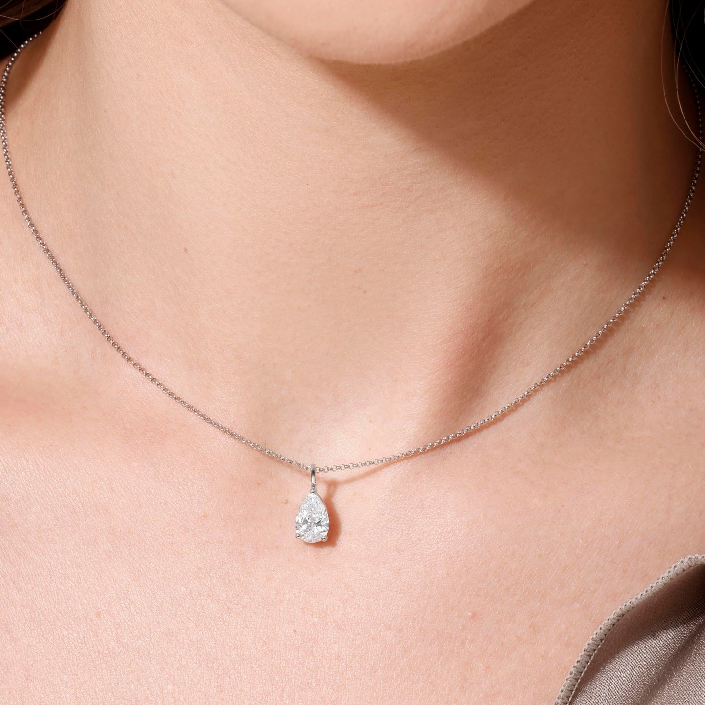 14K Yellow/White Gold Pendant Necklace With 0.50-1.00 TCW Lab Grown Diamond in Pear/Round Shape (E-F Color, VVS-VS), Adjustable Length from 15"-16.5", IGI Certified, Necklaces For Women, Gift For Her - Tennis Mindset