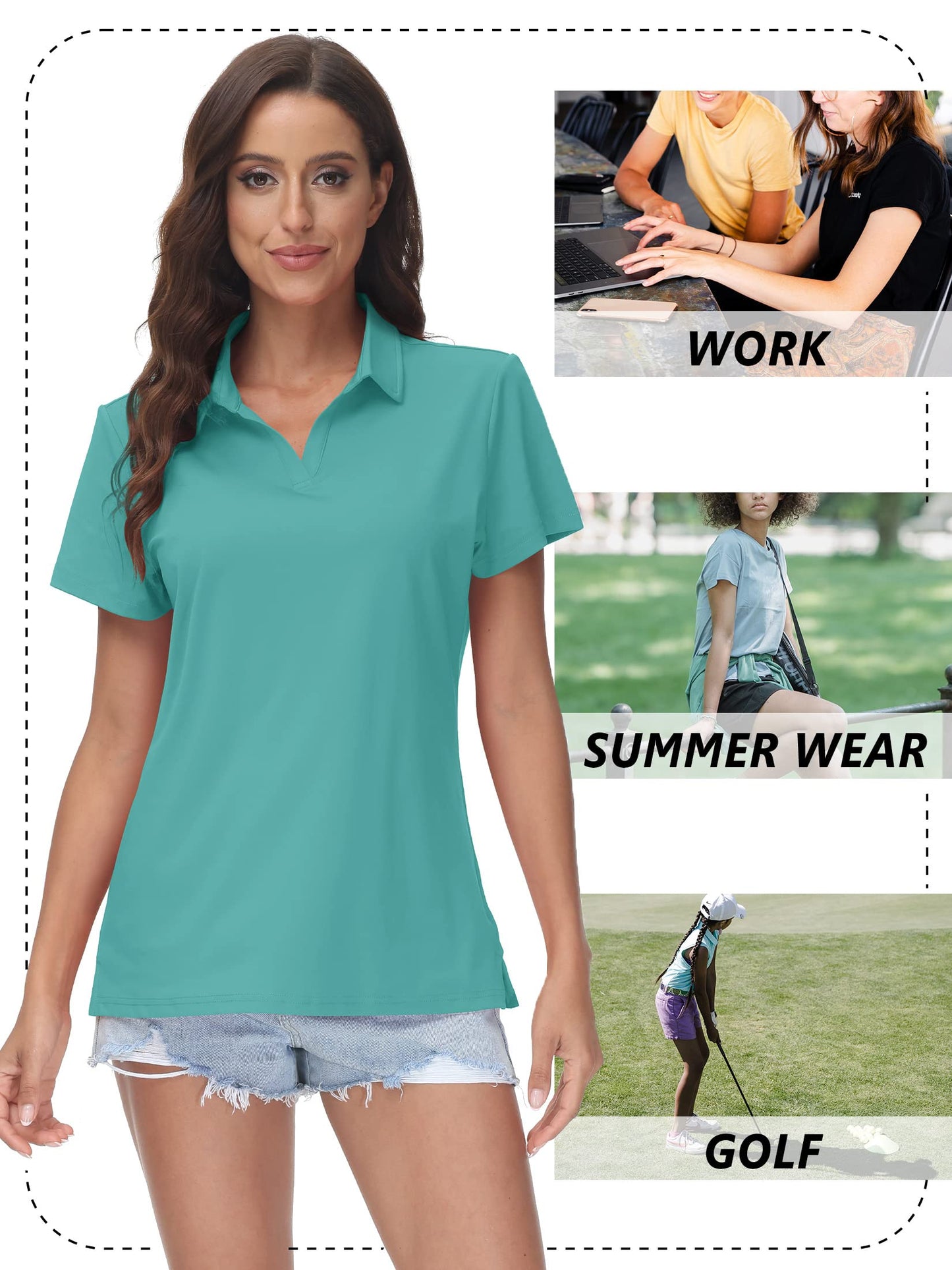 TACVASEN Women's V-Neck Polo Shirts UPF 50+ Short Sleeve Sun Protection Quick Dry Golf Polos Collared Shirt