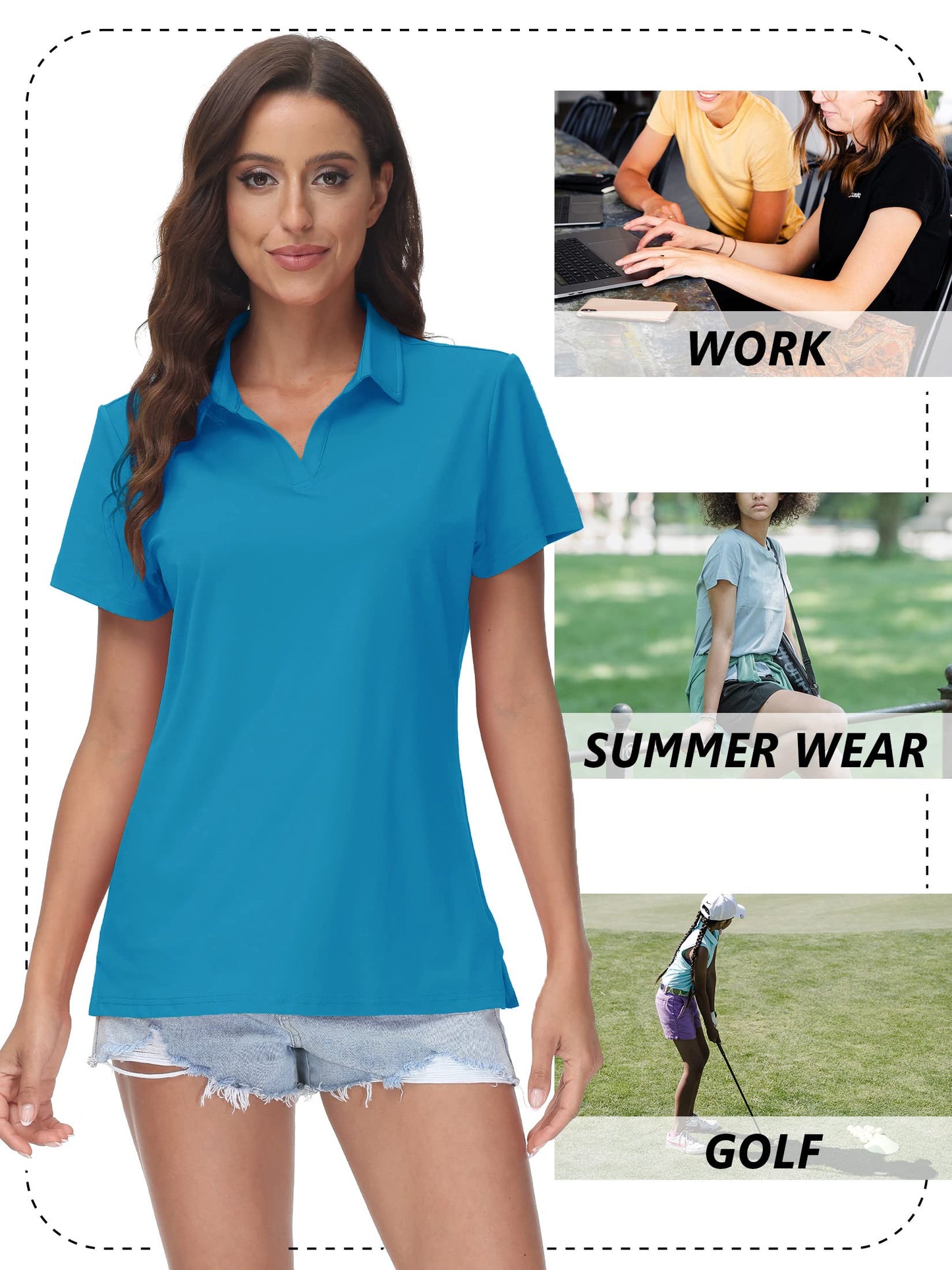 TACVASEN Women's V-Neck Polo Shirts UPF 50+ Short Sleeve Sun Protection Quick Dry Golf Polos Collared Shirt