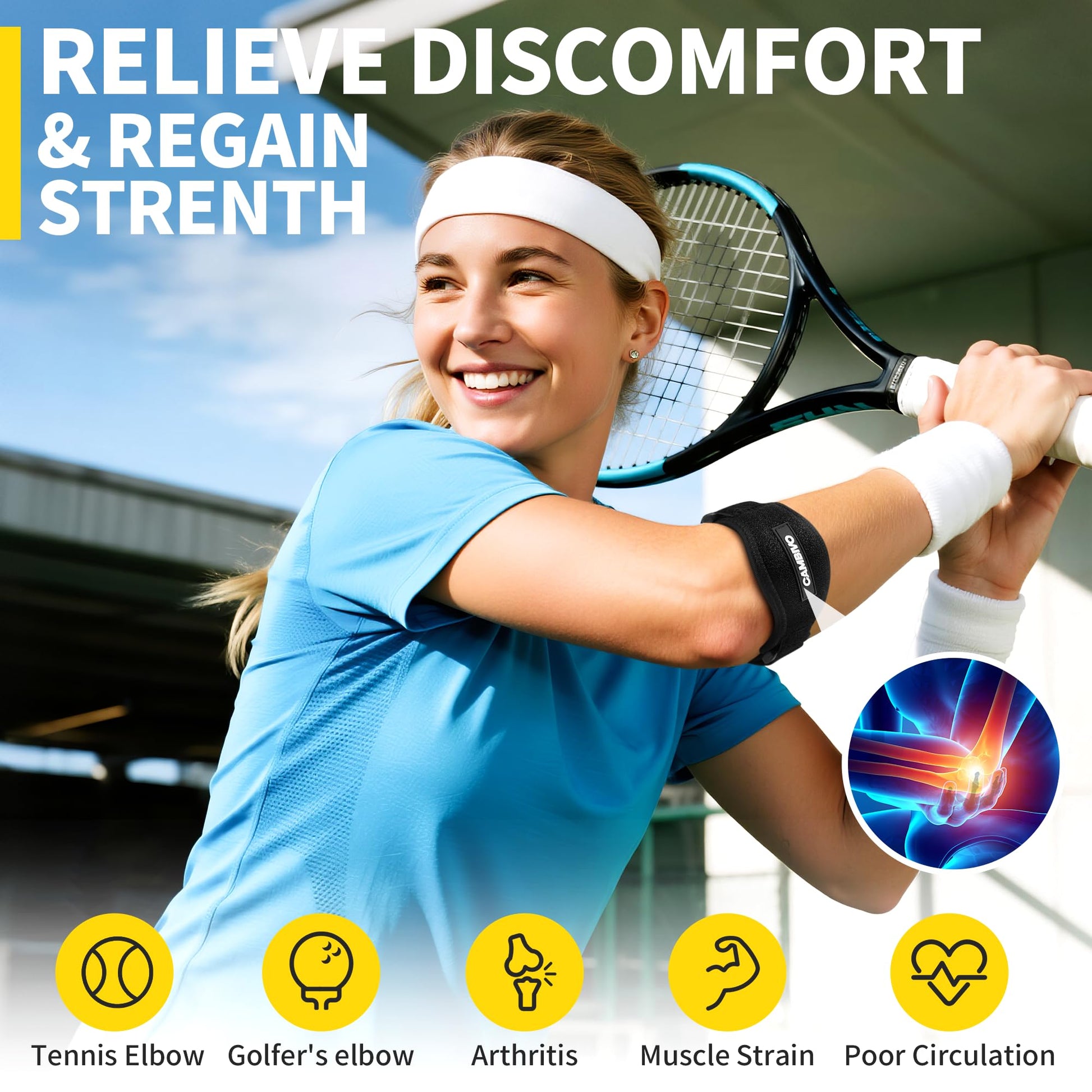 CAMBIVO 2 Pack Tennis Elbow Brace Strap for Tendonitis, Black - Tennis Mindset