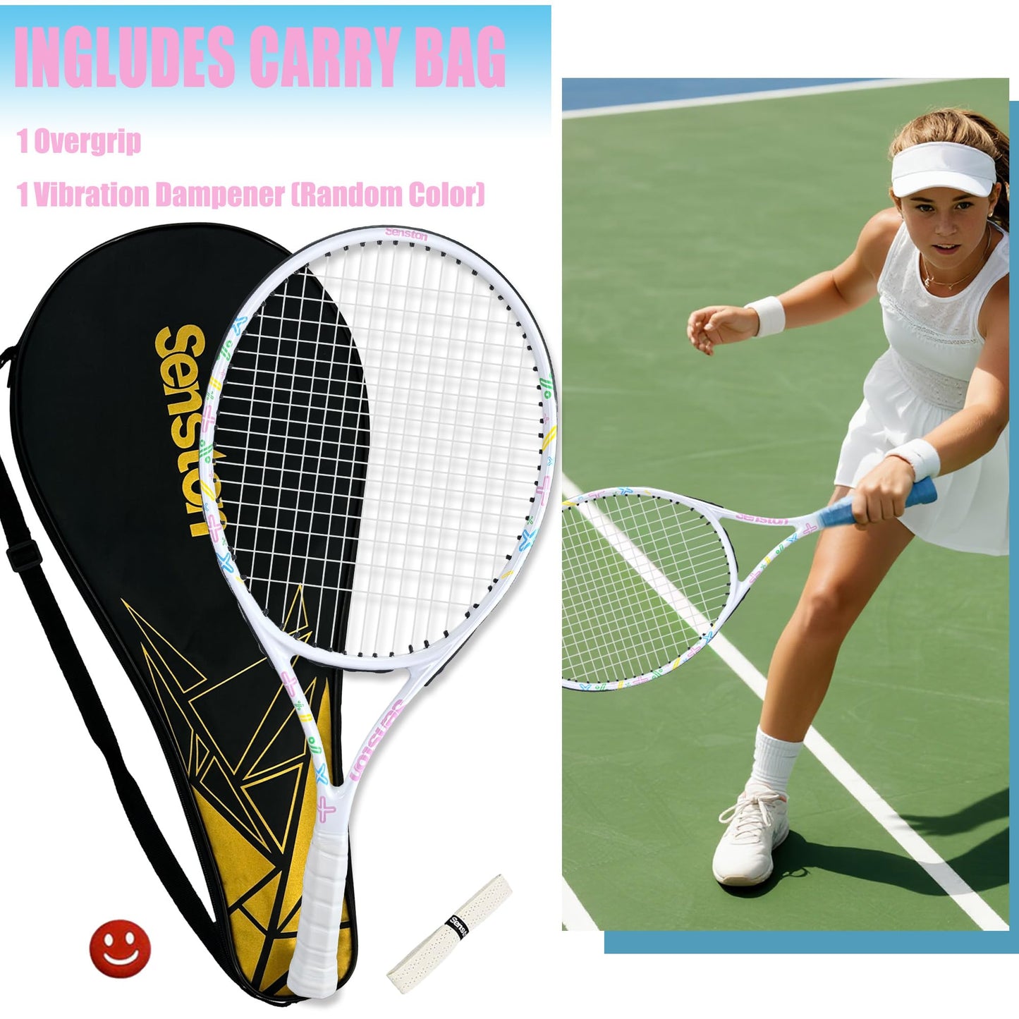 Senston 19" 23" 25" Kids Junior Tennis Racquet for Kids Children Boys Girls Tennis Rackets with Racket Cover - Tennis Mindset