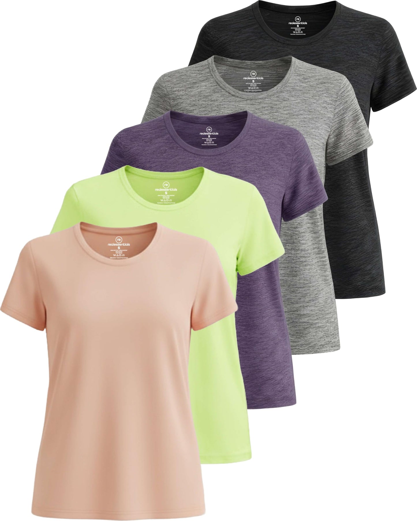 5 Pack Women's Dry Fit Workout Tops Crew Neck T Shirts Athletic Gym Tees