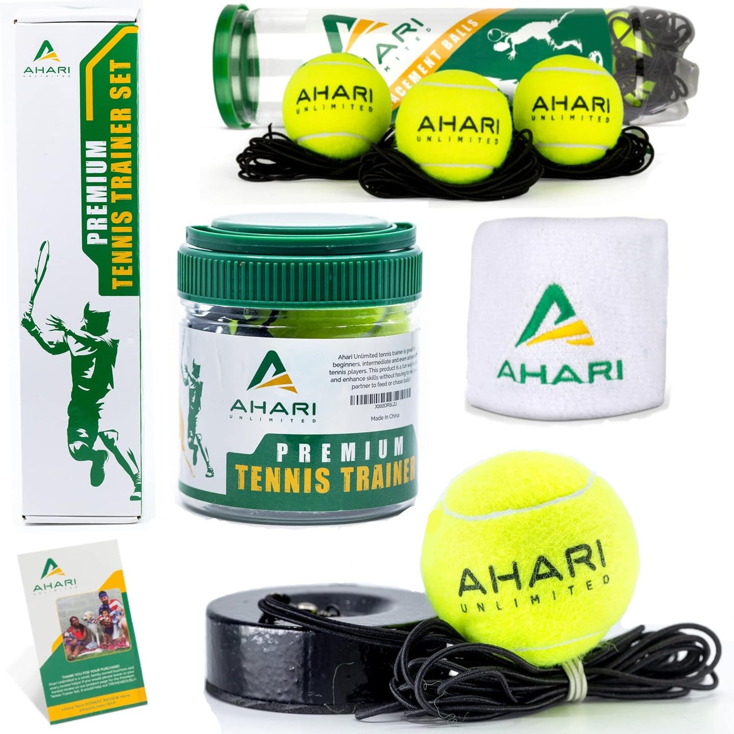 Premium Tennis Trainer Set, Pro Rebounder with Metal Base in a Carrying Cylinder, 3 Replacement Rebound Balls, & Wristband, Portable Tennis Practice Equipment for Solo Training - Tennis Mindset