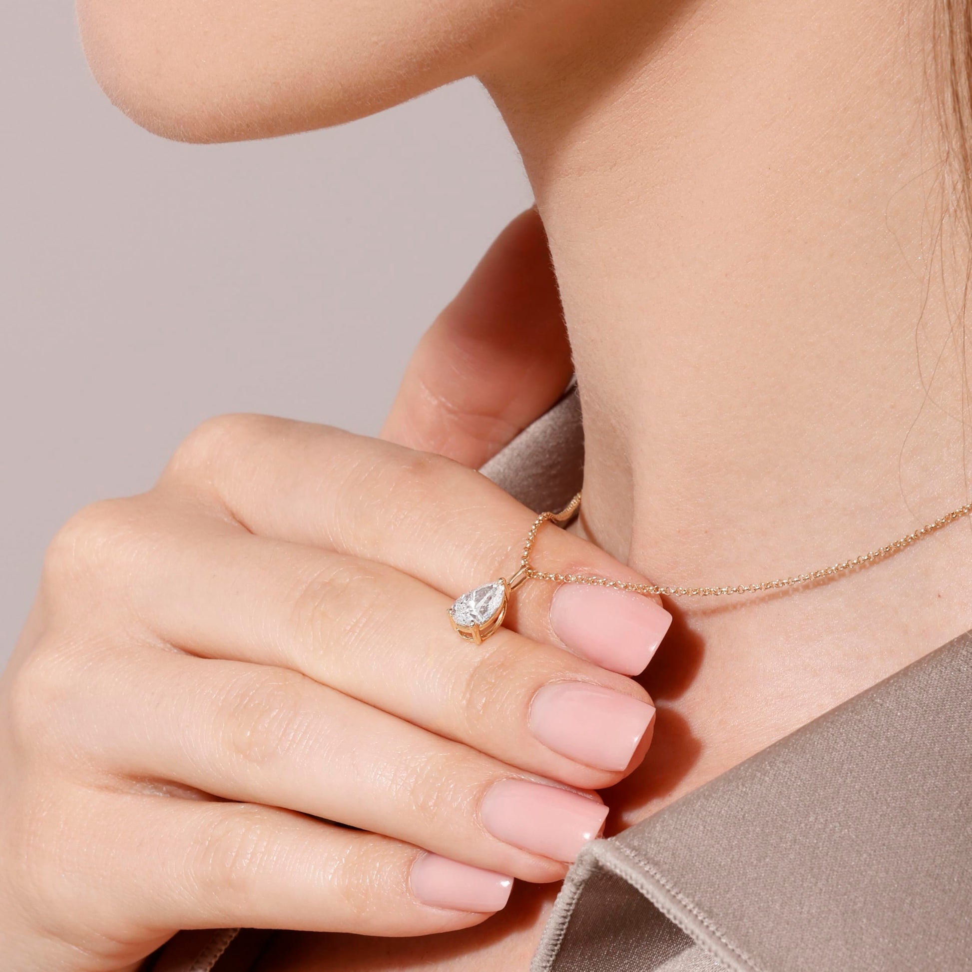 14K Yellow/White Gold Pendant Necklace With 0.50-1.00 TCW Lab Grown Diamond in Pear/Round Shape (E-F Color, VVS-VS), Adjustable Length from 15"-16.5", IGI Certified, Necklaces For Women, Gift For Her - Tennis Mindset