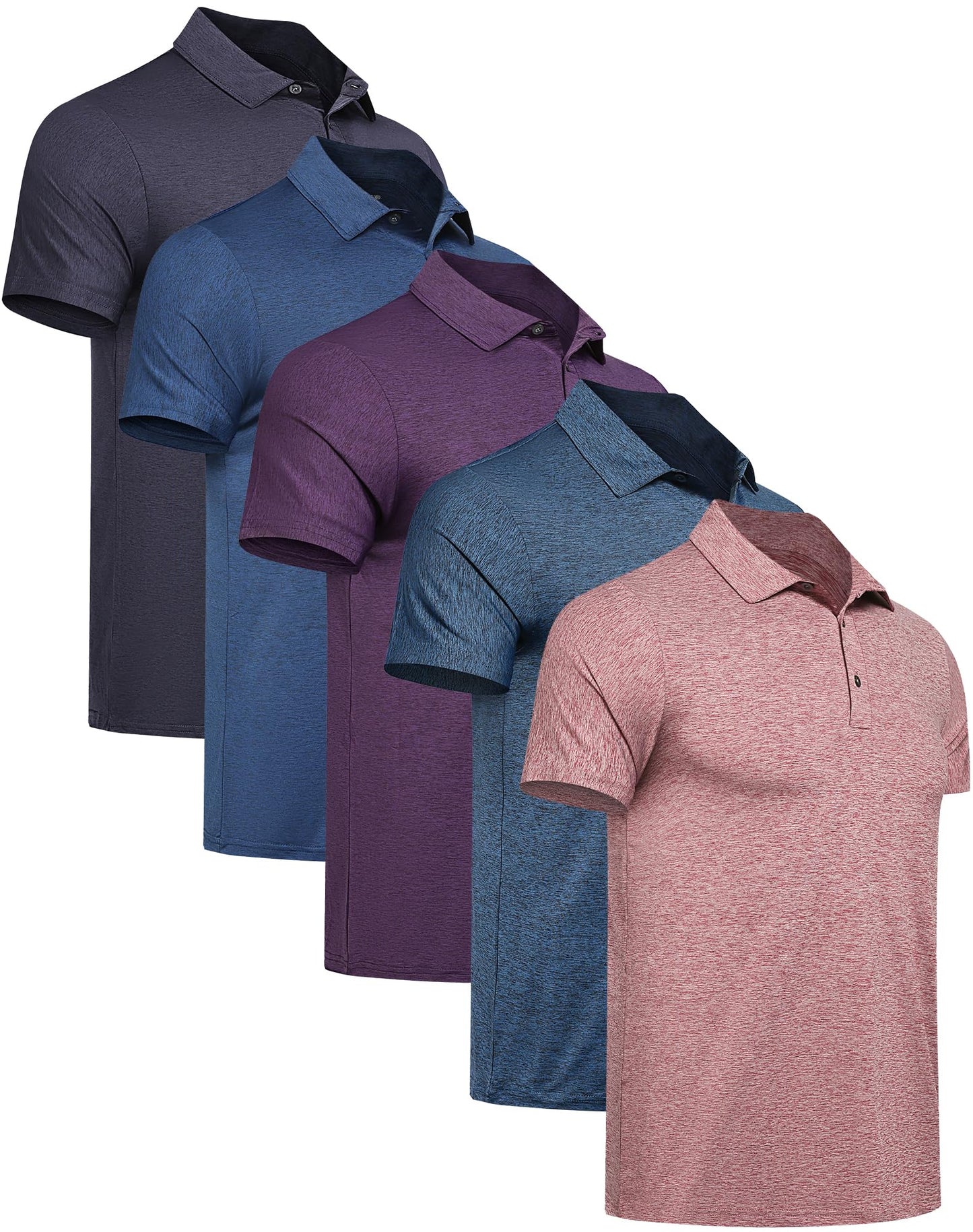 5 Pack Men's Polo Shirts Short Sleeve Golf T Shirt Performance Casual - Tennis Mindset