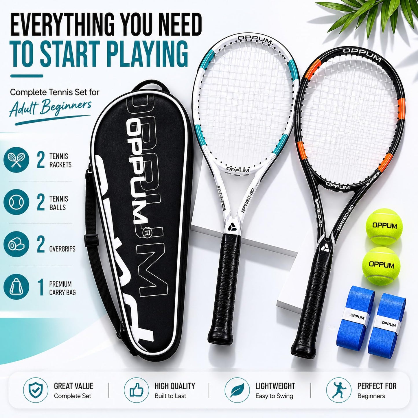 Adult Tennis Racket Set of 2, 27 Inch Pre-Strung for Beginners