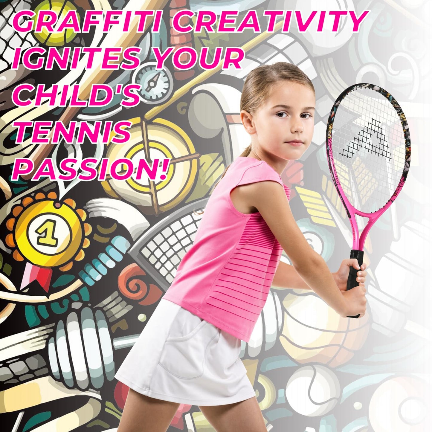 AMA SPORT Kids Tennis Racket for Junior Toddlers Starter Kit 17-25" Tennis Racquet for Girls and Boys with 420D Nylon Shoulder Strap Bag - Tennis Mindset