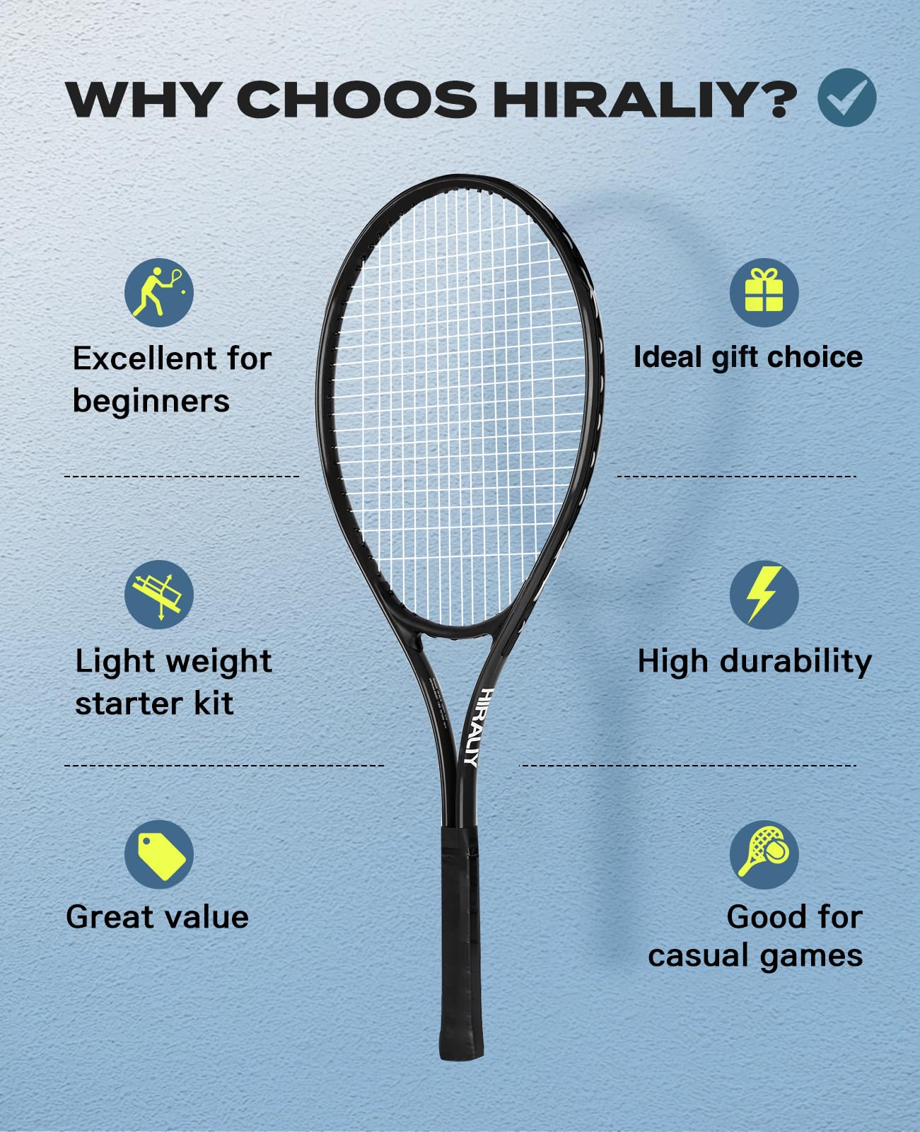 HIRALIY 27-Inch Tennis Racket for Adults with Ball and Carry Bag - Tennis Mindset
