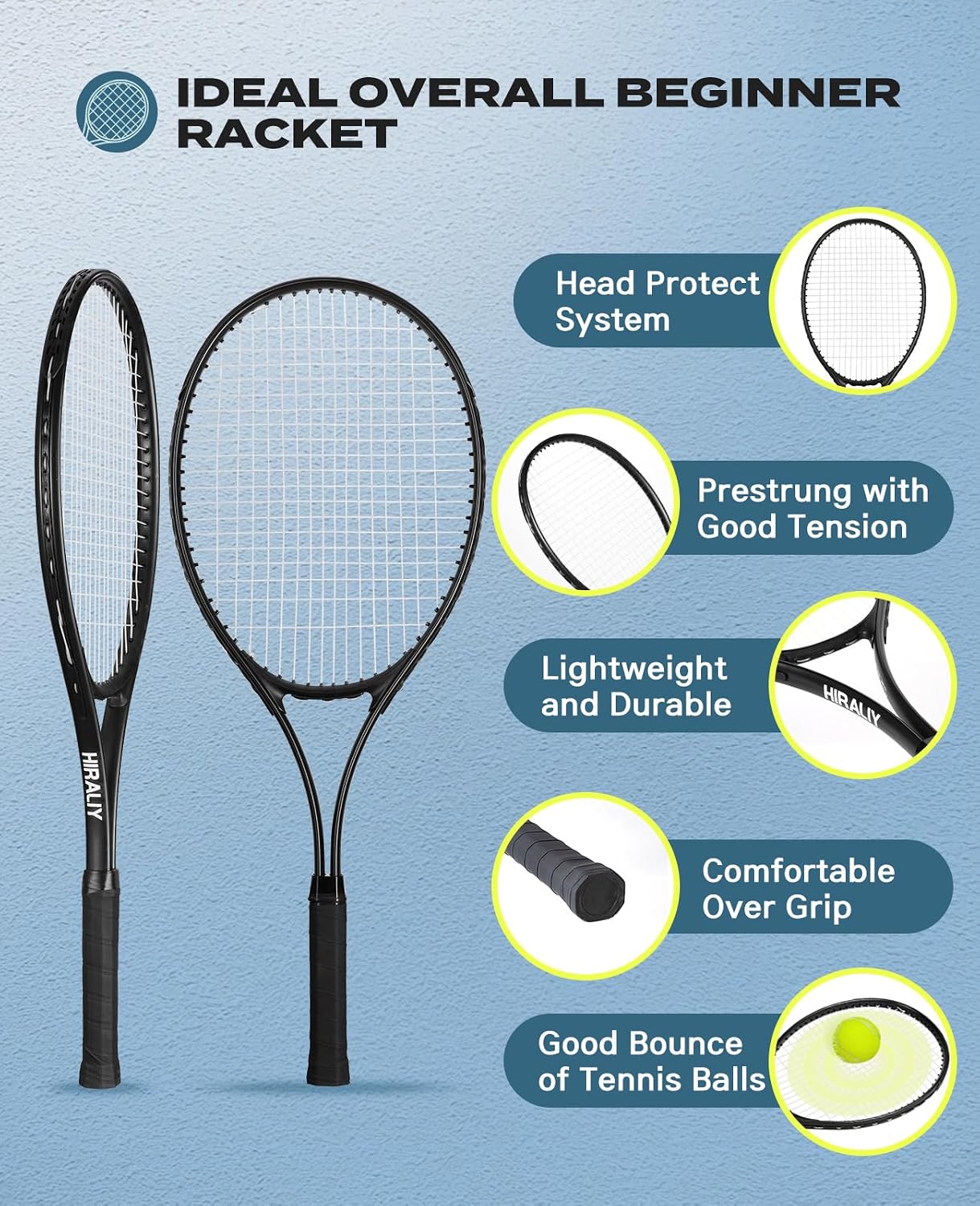 HIRALIY 27-Inch Tennis Racket for Adults with Ball and Carry Bag - Tennis Mindset