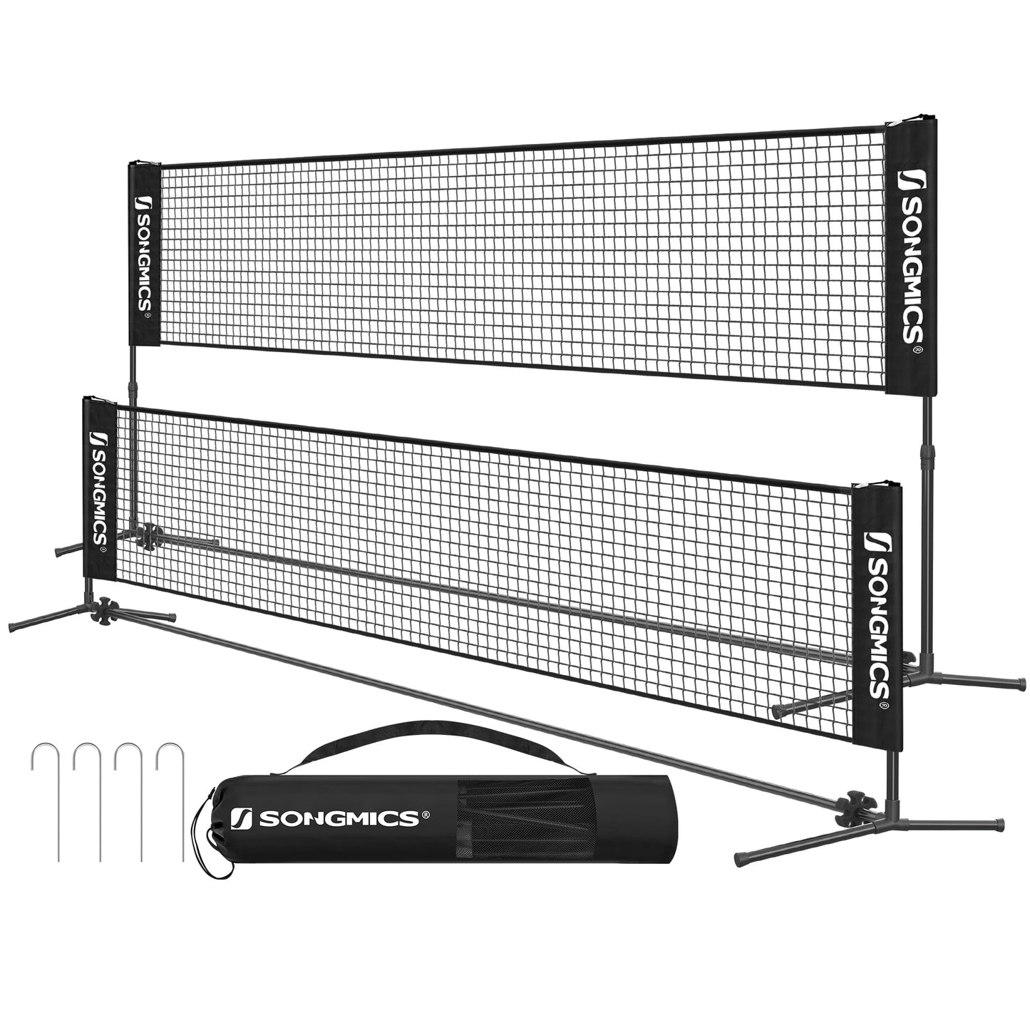 SONGMICS Badminton Net, Height Adjustable Volleyball Net, Pickleball Net for Junior Tennis, Kids, Indoor Outdoor Court, Foldable Nylon Net with Poles 10ft/13ft/16.5ft Wide - Tennis Mindset