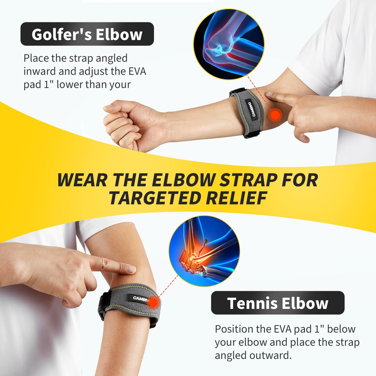 CAMBIVO 2 Pack Tennis Elbow Brace Strap for Tendonitis, Black - Tennis Mindset
