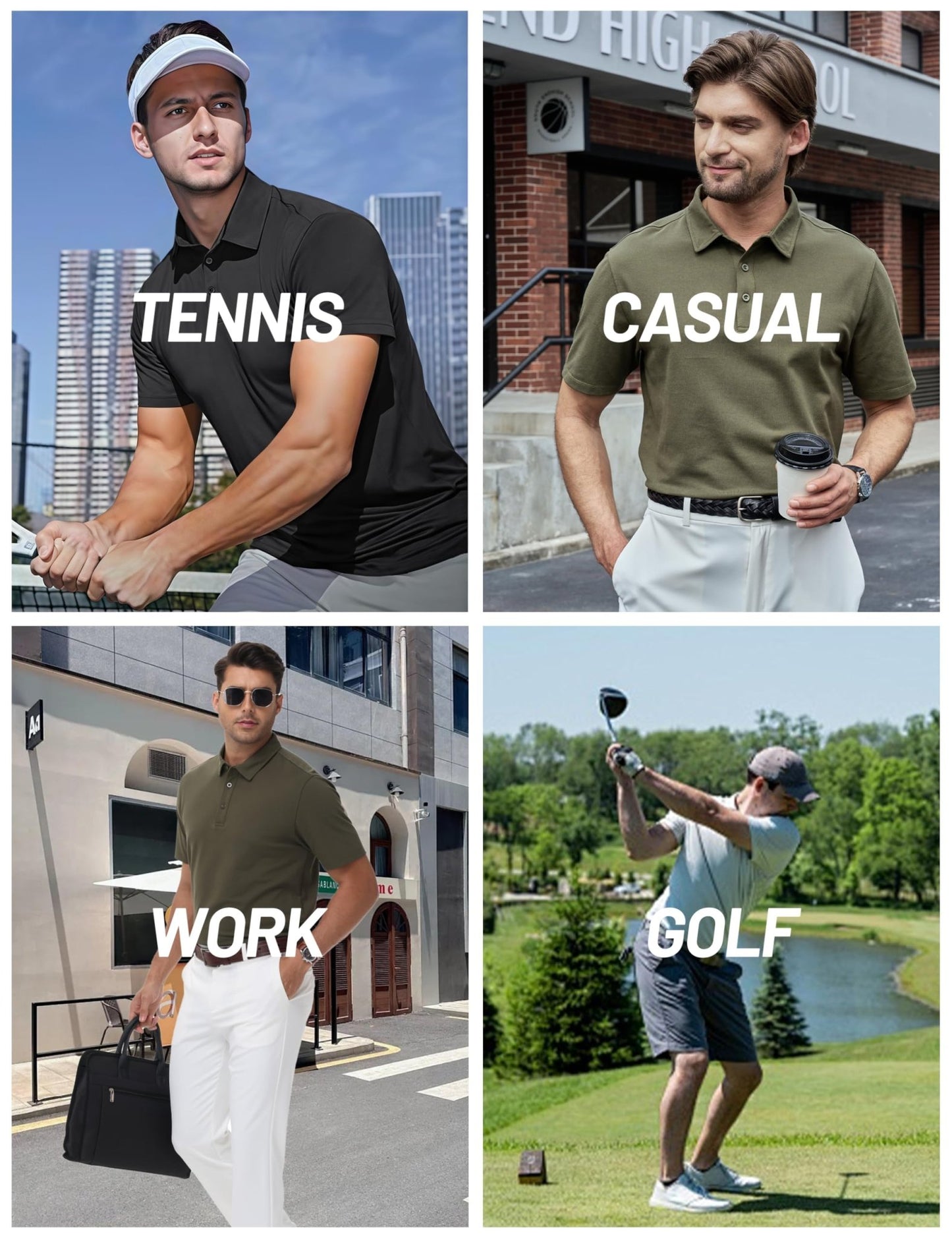 Cotrasen Men's Polo Shirts Short Sleeve Cotton Pique Classic Golf Shirts - Tennis Mindset