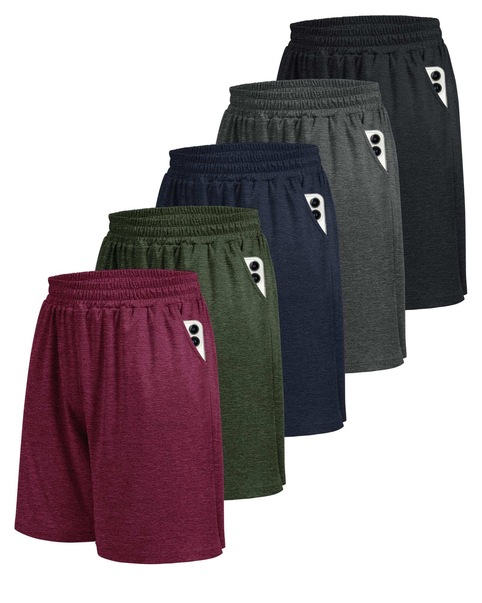 5 Pack Athletic Gym Mens Shorts - Workout Black Quick Dry Basketball Shorts - Tennis Mindset
