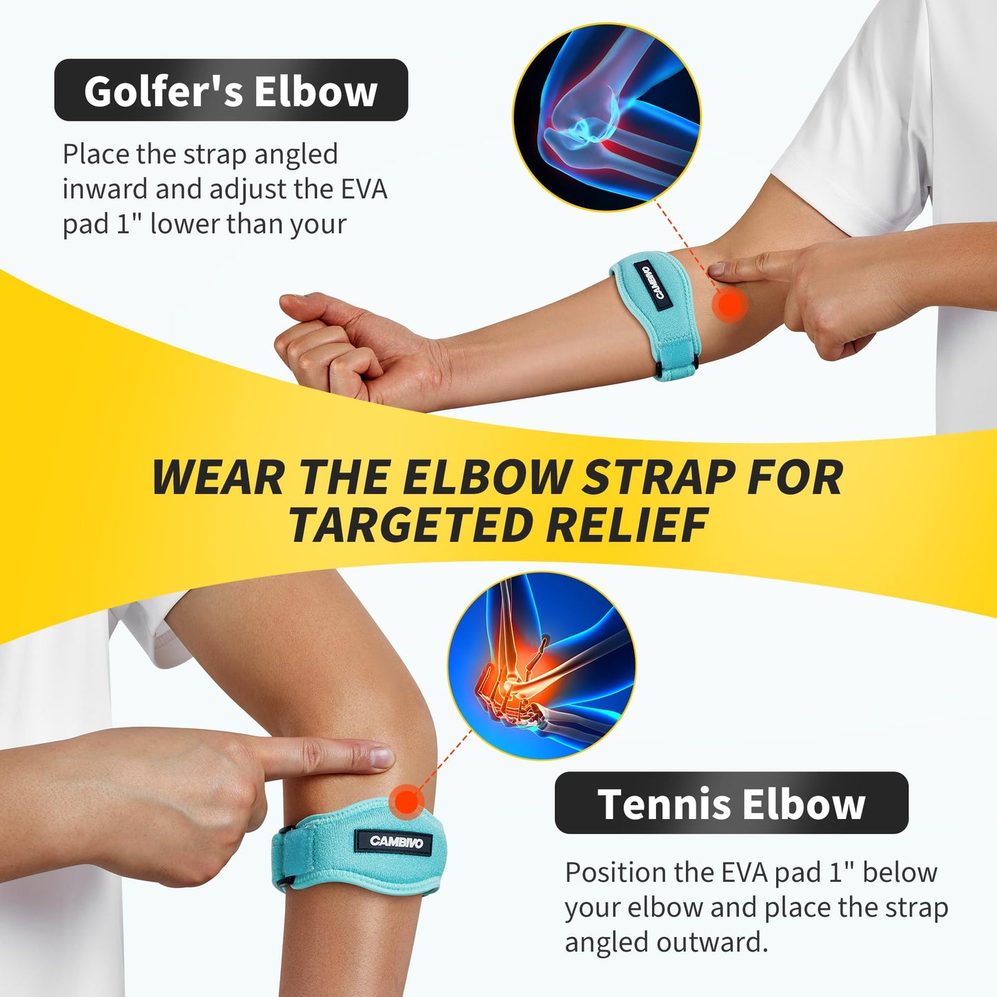 CAMBIVO 2 Pack Tennis Elbow Brace Strap for Tendonitis, Black - Tennis Mindset