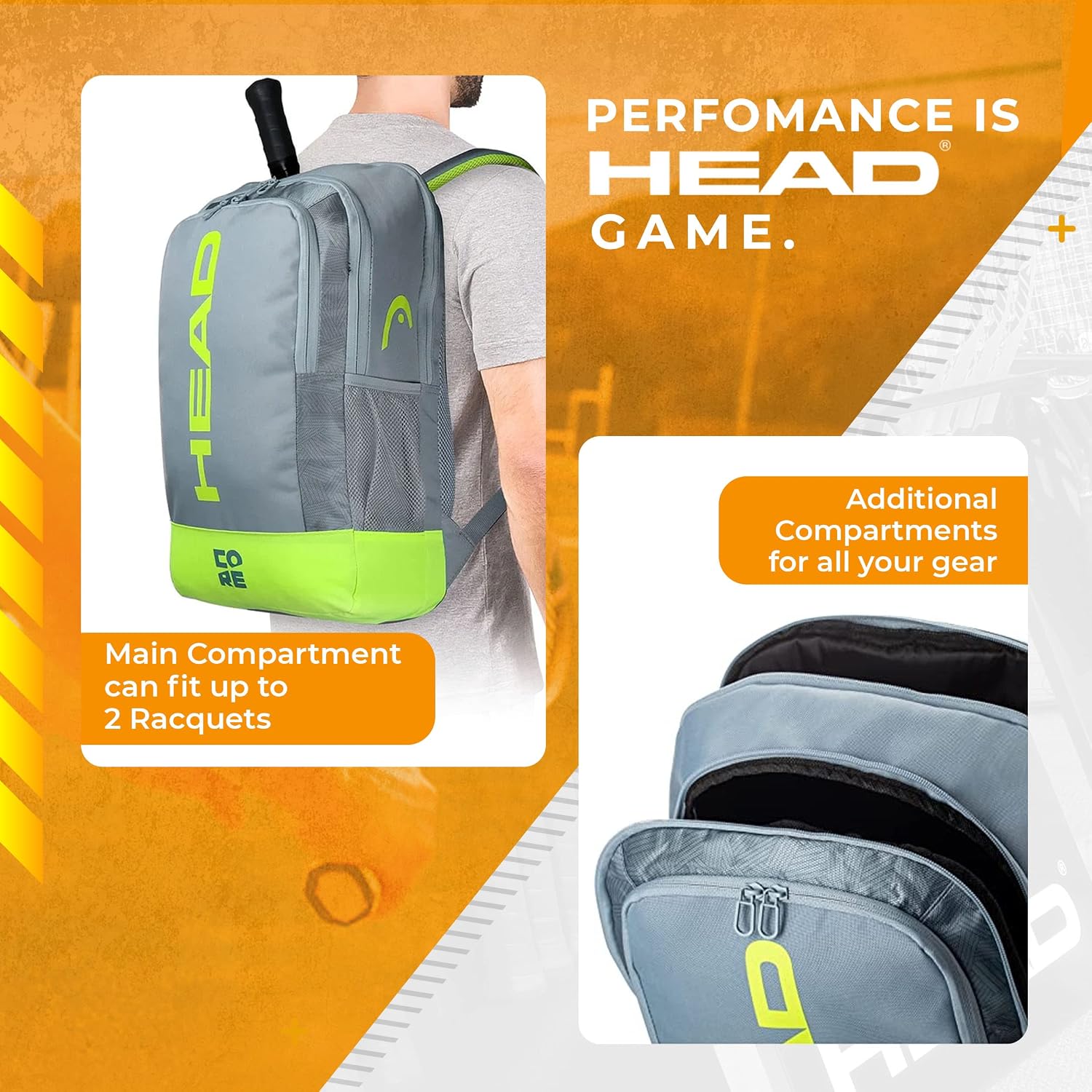 HEAD Core Tennis Backpack - Holds 2 Racquets with Padded Adjustable Straps Sports Bag - Tennis Mindset
