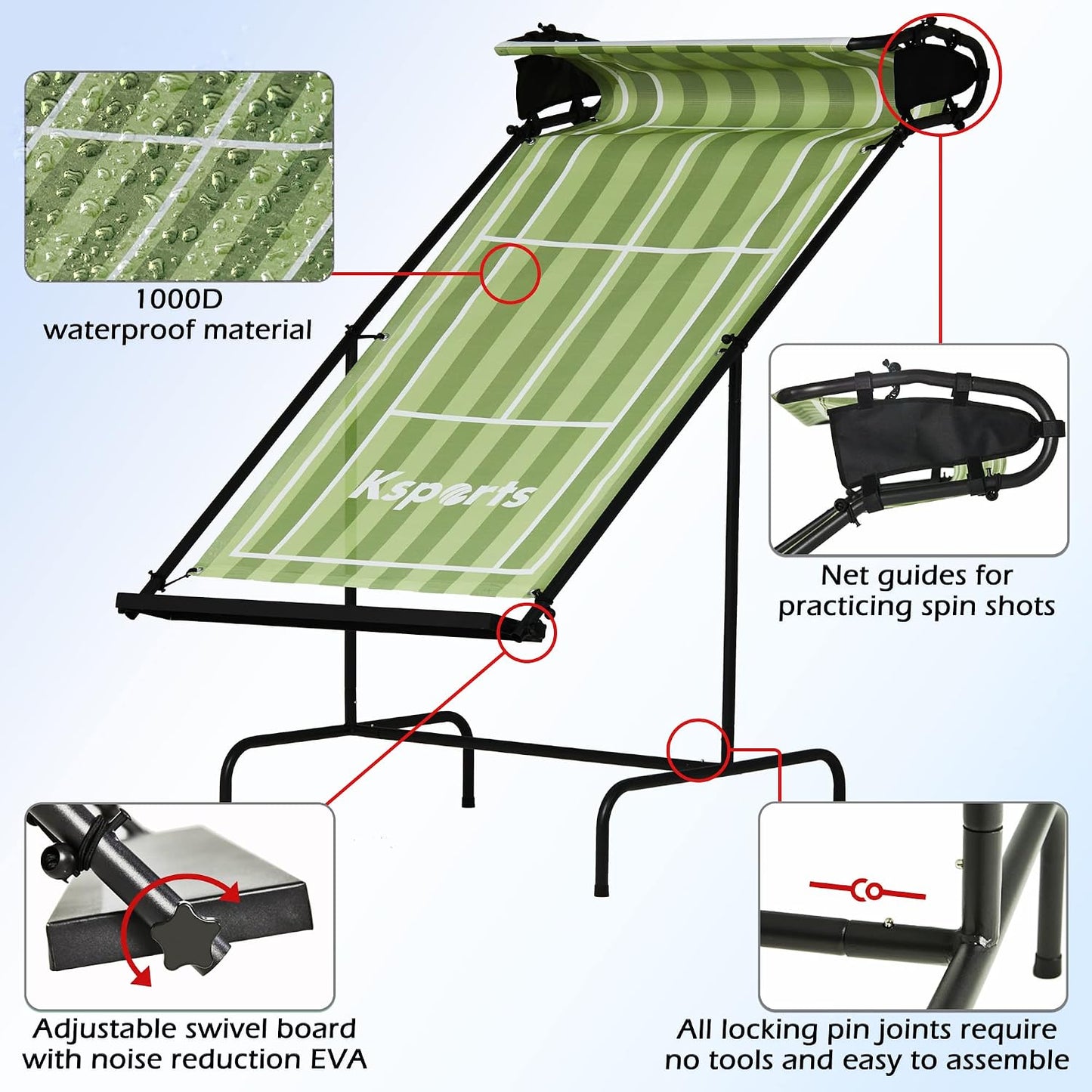 Ksports Tennis Rebounder Net – Multi Racket Sports Trainer for Tennis, Pickleball, Padel, Squash & Racquetball – Quick Assembly, Portable with Carry Bag - Tennis Mindset