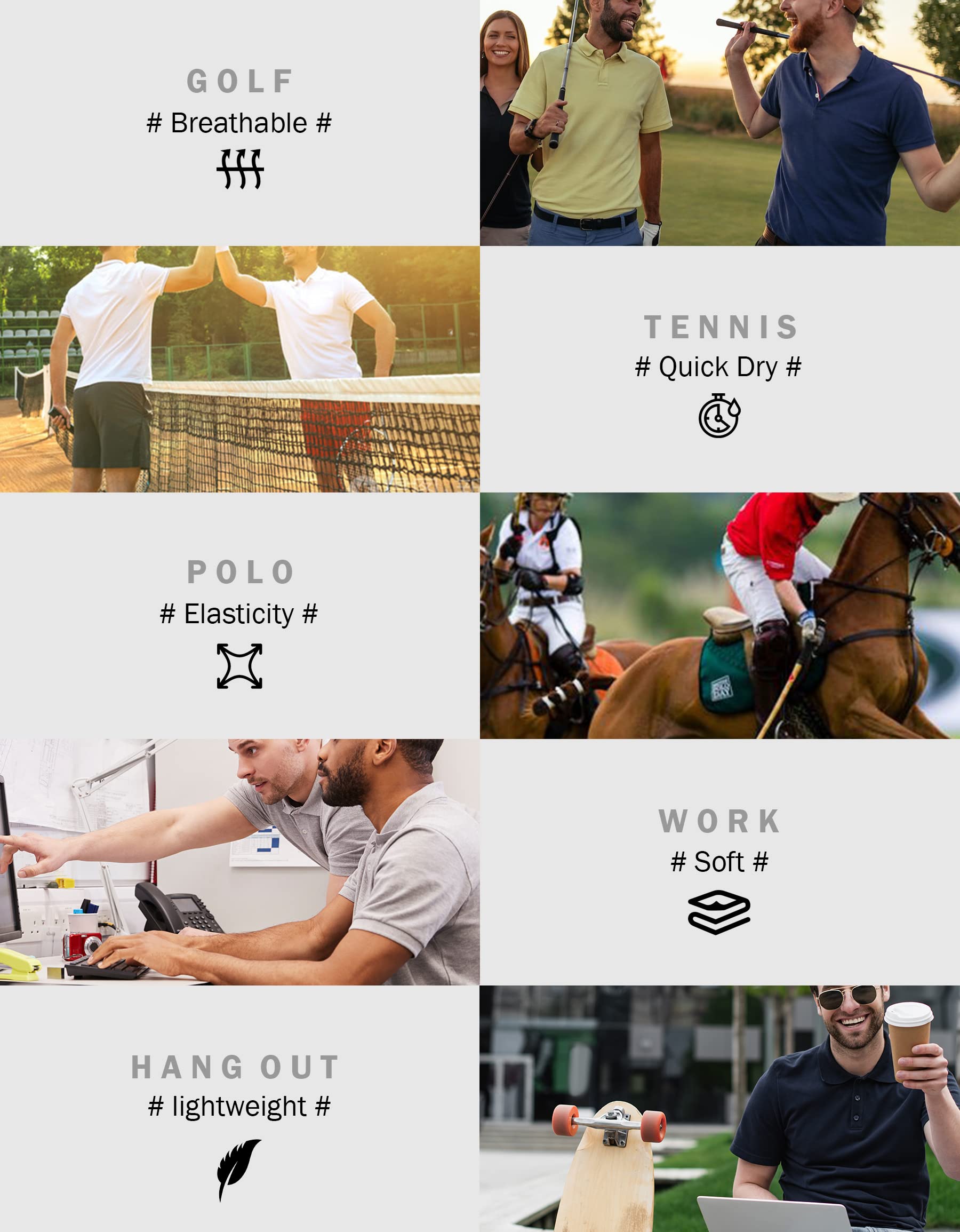 5 Pack Men's Polo Shirts Short Sleeve Golf T Shirt Performance Casual - Tennis Mindset