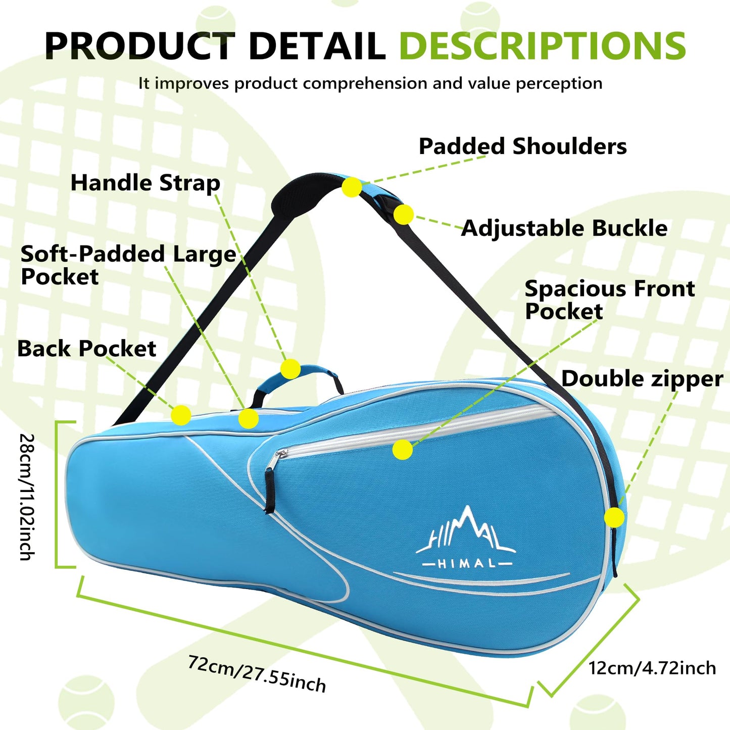 Himal Outdoors 3 Racquet Tennis Bag Tennis Racket Bag for Men Women - Tennis Mindset