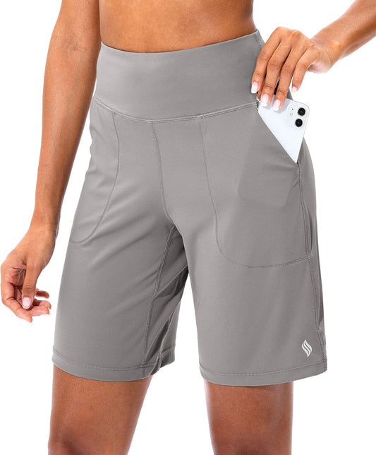 SANTINY Bermuda Shorts for Women with Pockets Athletic Workout Shorts - Tennis Mindset