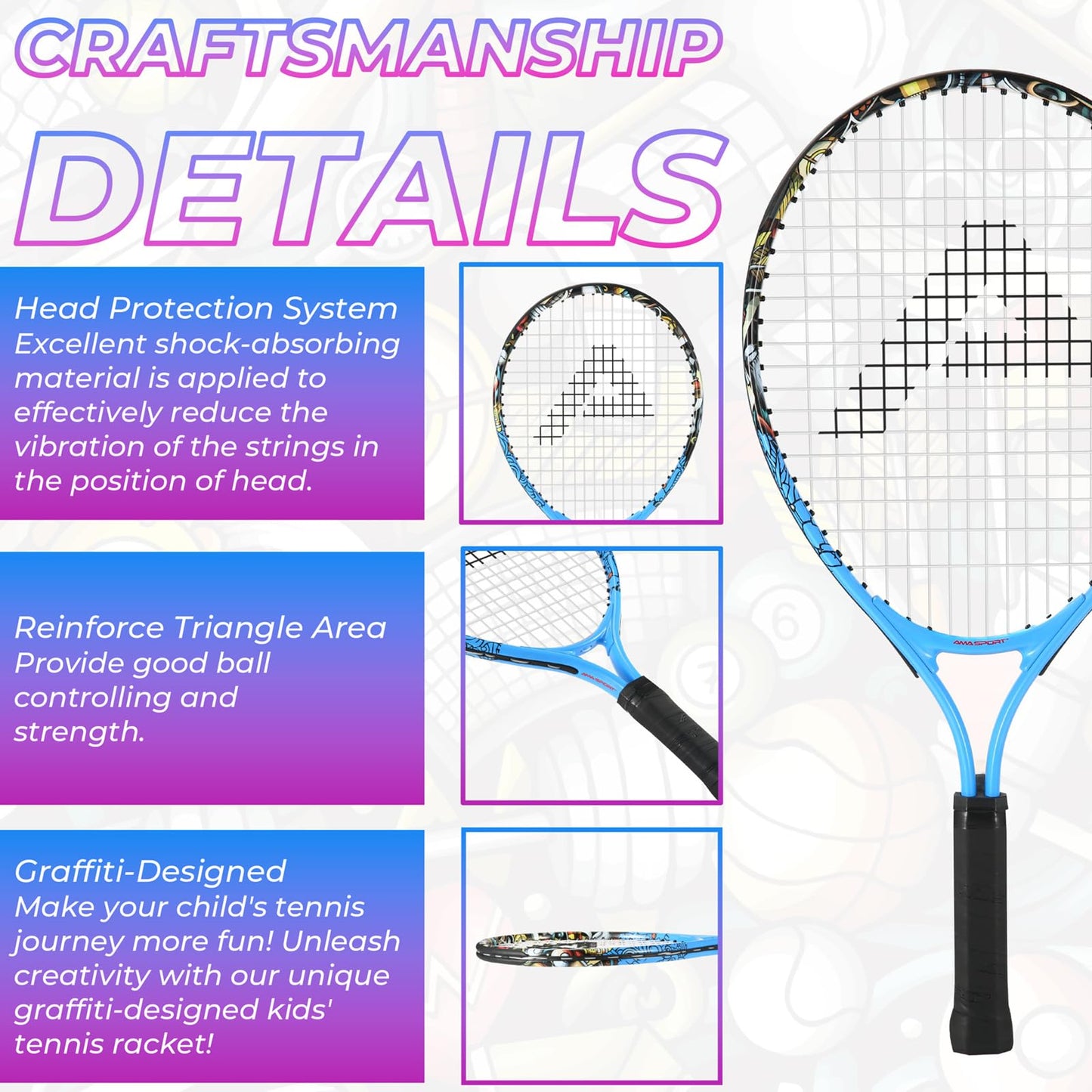 AMA SPORT Kids Tennis Racket for Junior Toddlers Starter Kit 17-25" Tennis Racquet for Girls and Boys with 420D Nylon Shoulder Strap Bag - Tennis Mindset