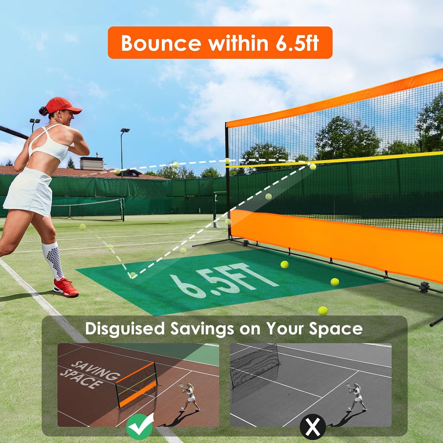 ORIENGEAR Tennis Rebound Practice Wall - 12ft x 6ft Rebounder Net for Racquet Sports, Ball & Pickleball, Training Backboard for Court Backyard and Indoor & Outdoor Use - Tennis Mindset