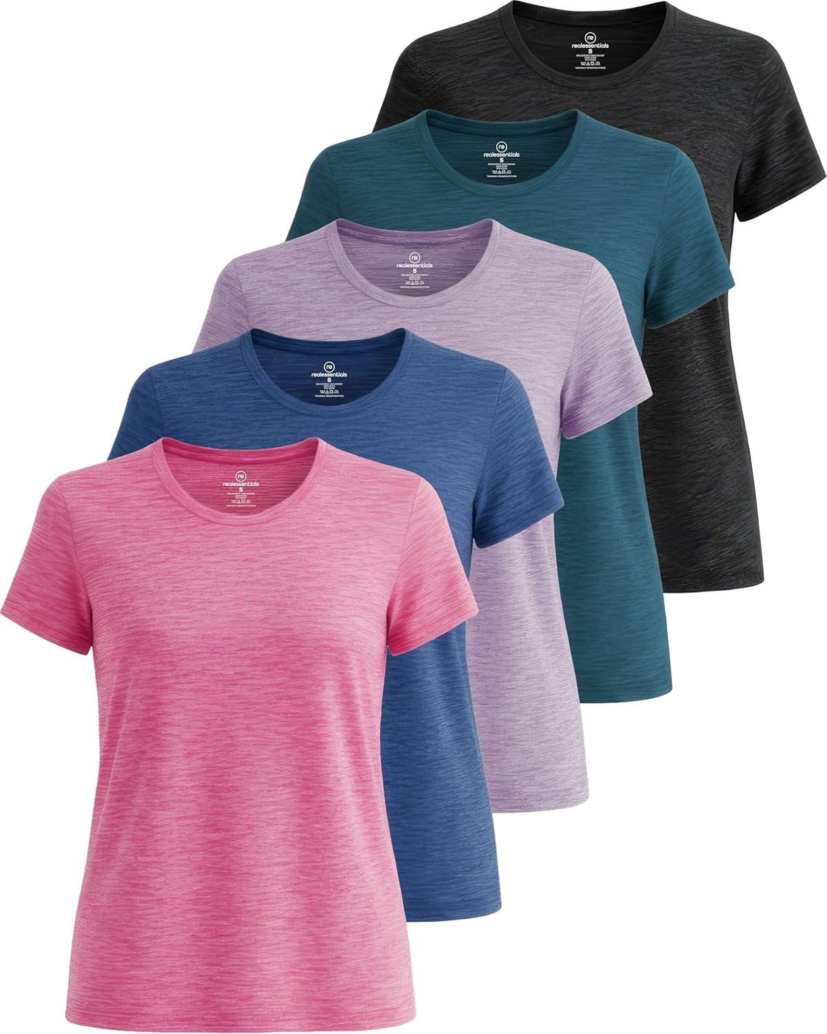 5 Pack Women's Dry Fit Workout Tops Crew Neck T Shirts Athletic Gym Tees