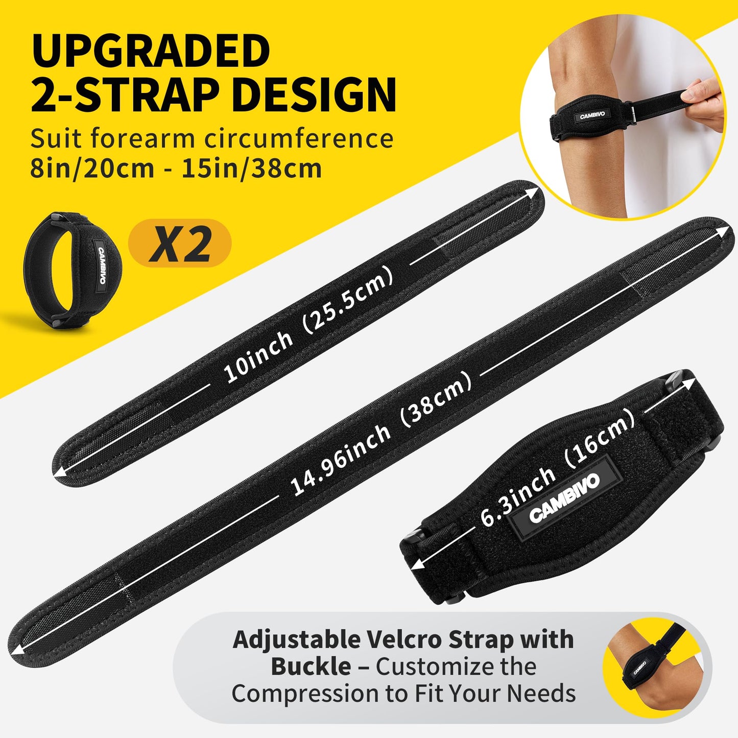 CAMBIVO 2 Pack Tennis Elbow Brace Strap for Tendonitis, Black - Tennis Mindset