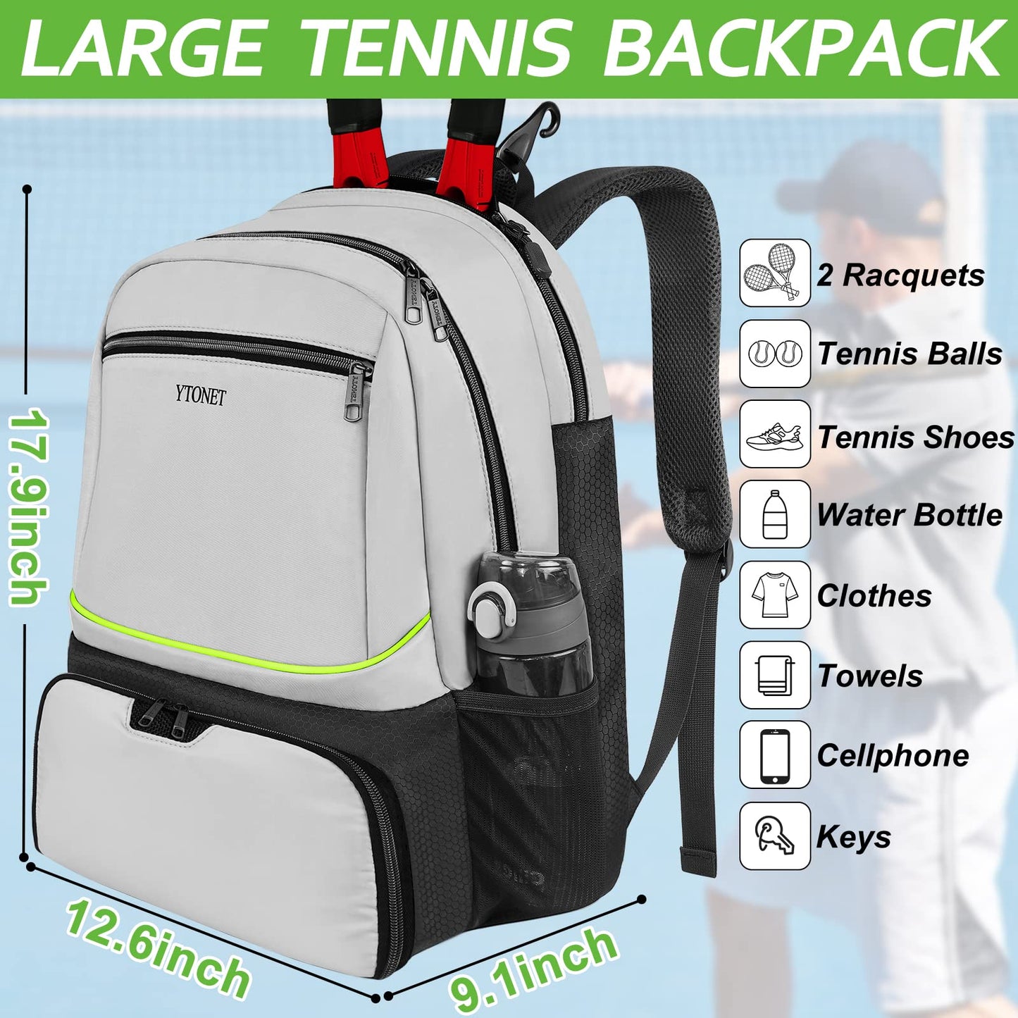 Ytonet Tennis Bag Tennis Backpack for Women Men 2 Rackets - Tennis Mindset