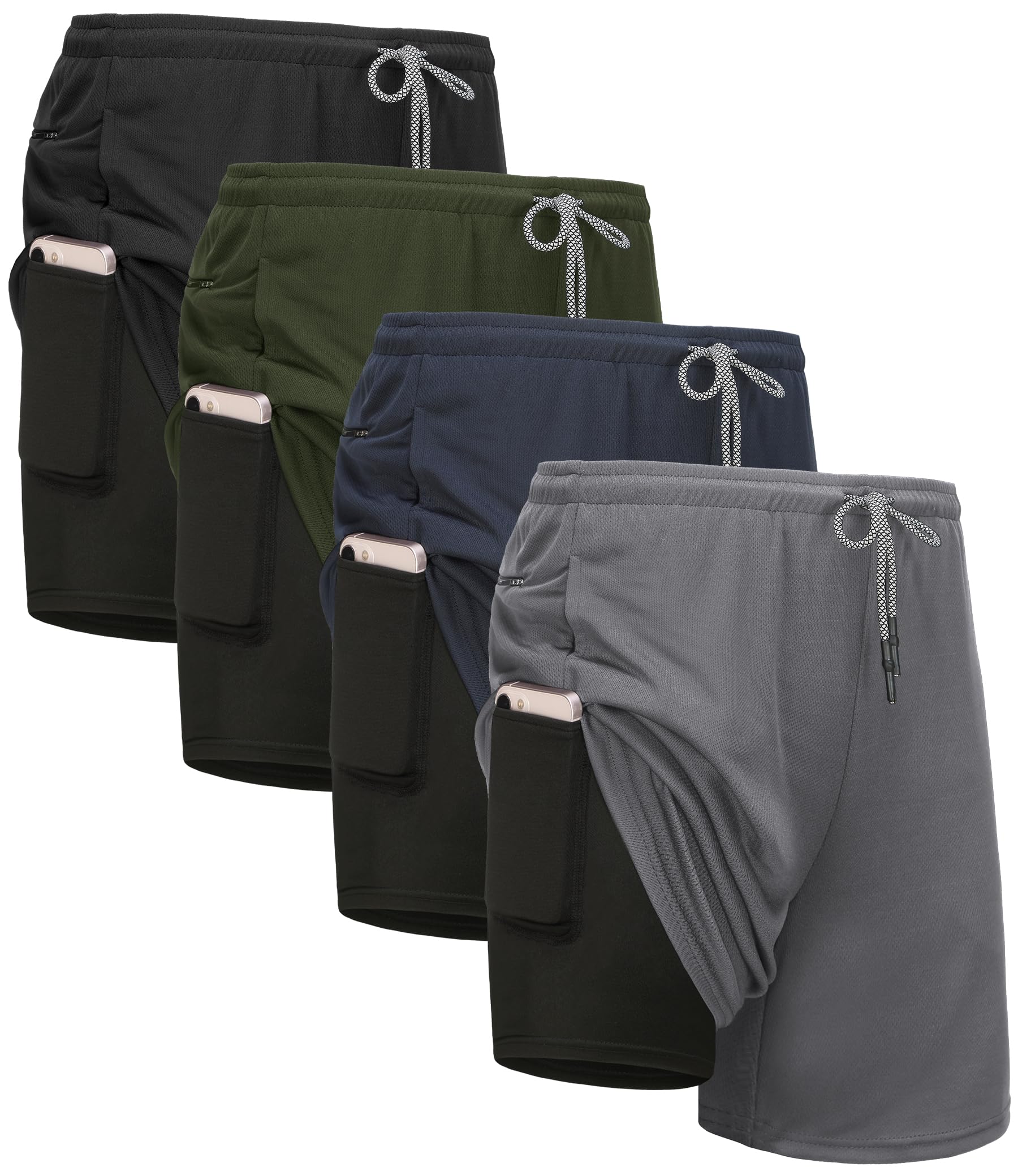 Kinglaman 1/4 Pack Men's 2 in 1 Lined Running Shorts Gym Athletic Shorts - Tennis Mindset