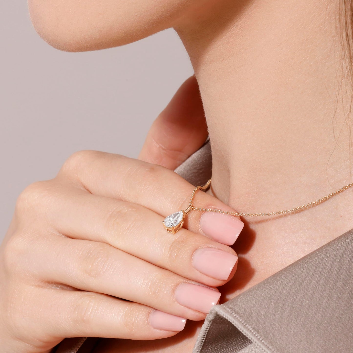 14K Yellow/White Gold Pendant Necklace With 0.50-1.00 TCW Lab Grown Diamond in Pear/Round Shape (E-F Color, VVS-VS), Adjustable Length from 15"-16.5", IGI Certified, Necklaces For Women, Gift For Her - Tennis Mindset