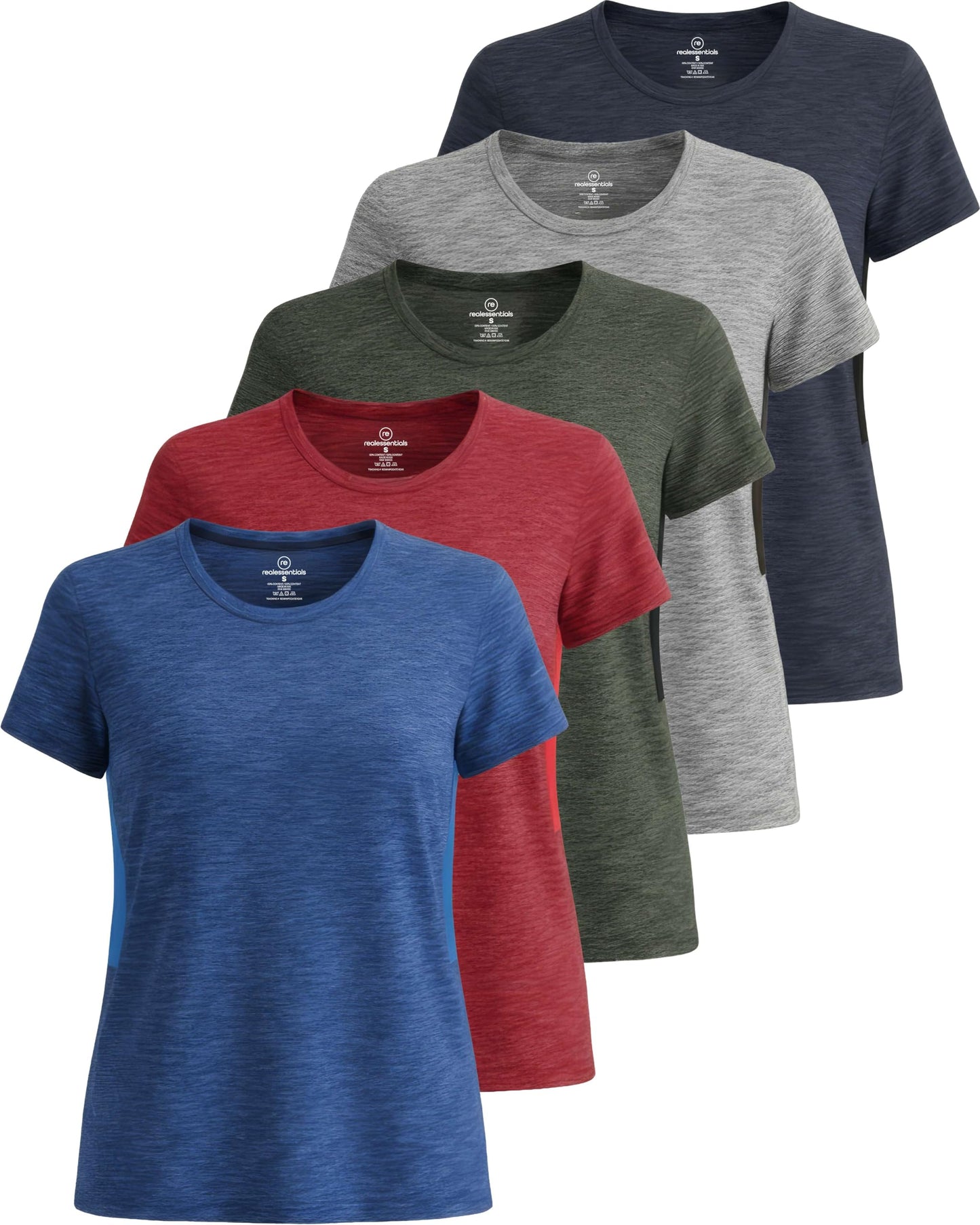 5 Pack Women's Dry Fit Workout Tops Crew Neck T Shirts Athletic Gym Tees