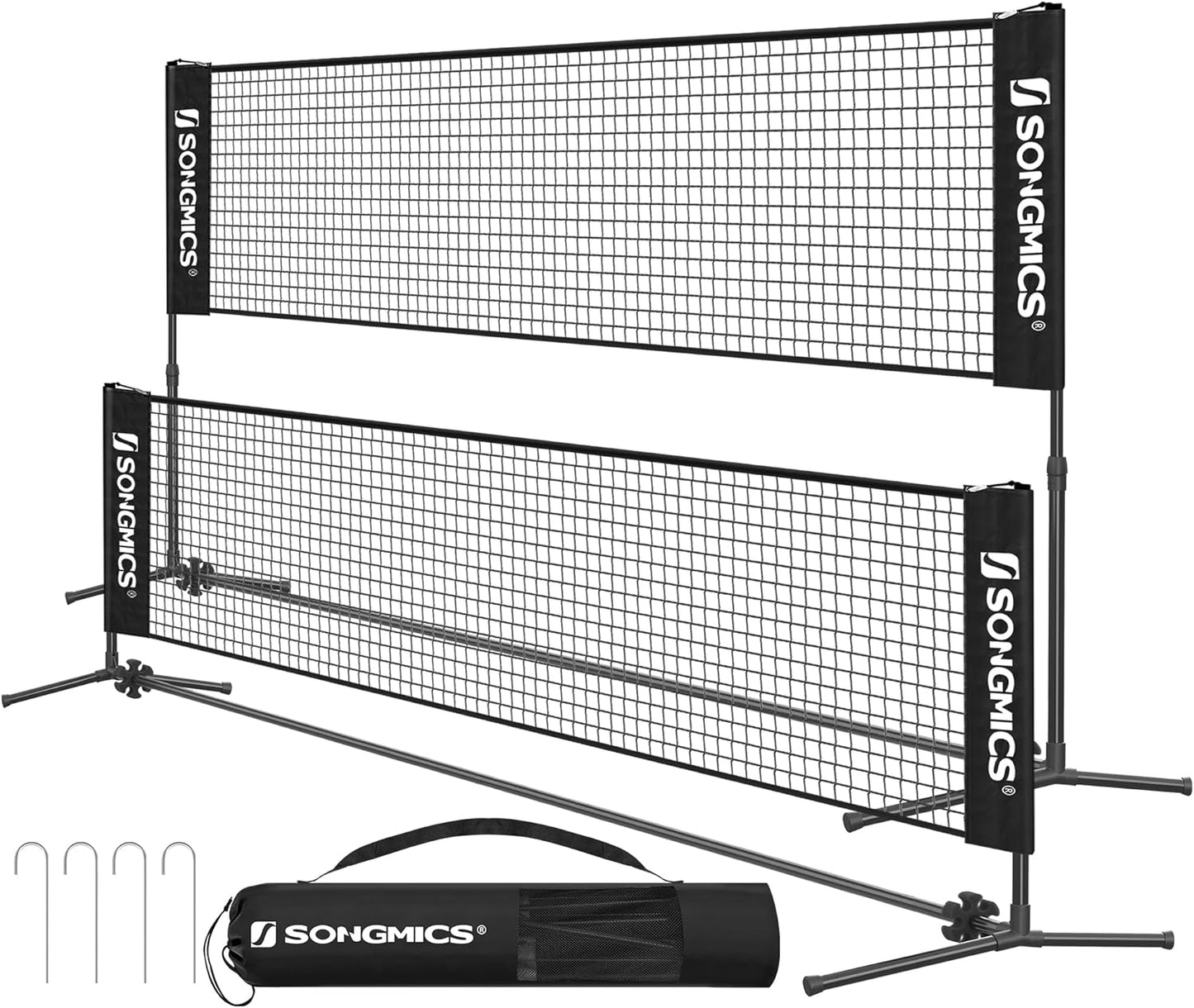 SONGMICS Badminton Net, Height Adjustable Volleyball Net, Pickleball Net for Junior Tennis, Kids, Indoor Outdoor Court, Foldable Nylon Net with Poles 10ft/13ft/16.5ft Wide - Tennis Mindset