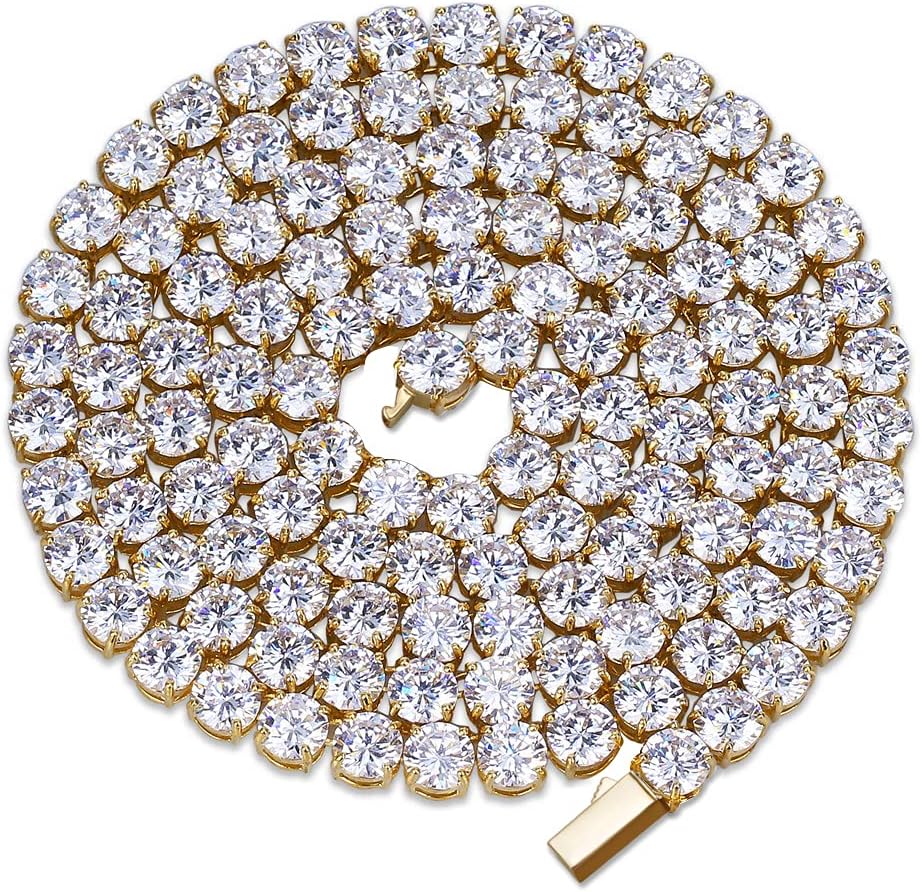 JINAO 6MM Tennis Chain Necklace 18k Gold Plated 1 Row Lab Simulated Diamond Iced Out Cubic Zirconia Chain Men's Hip hop Tennis Choker Necklace Chain for Men Women - Tennis Mindset