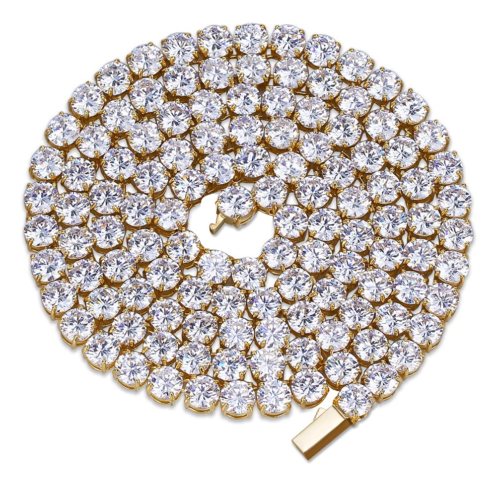 JINAO 6MM Tennis Chain Necklace 18k Gold Plated 1 Row Lab Simulated Diamond Iced Out Cubic Zirconia Chain Men's Hip hop Tennis Choker Necklace Chain for Men Women - Tennis Mindset