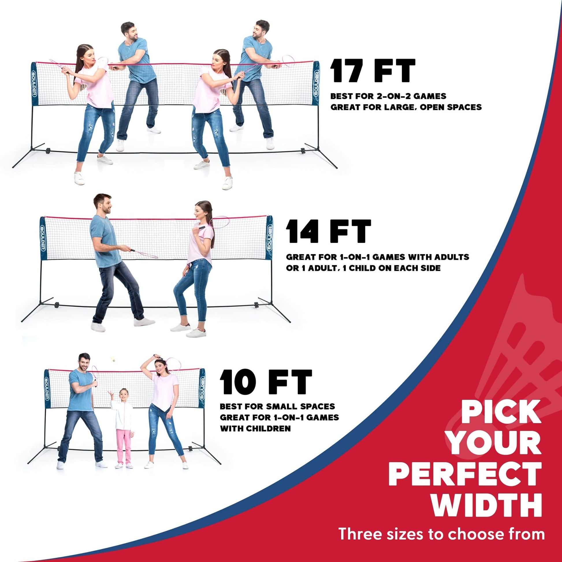 Boulder Portable Badminton Pickleball Net - Foldable/Extendable Poles for Multiple Sports Heights (UP to 5 ft) - Ideal for Tennis, Pickleball, Soccer Tennis - Easy Setup - Tennis Mindset