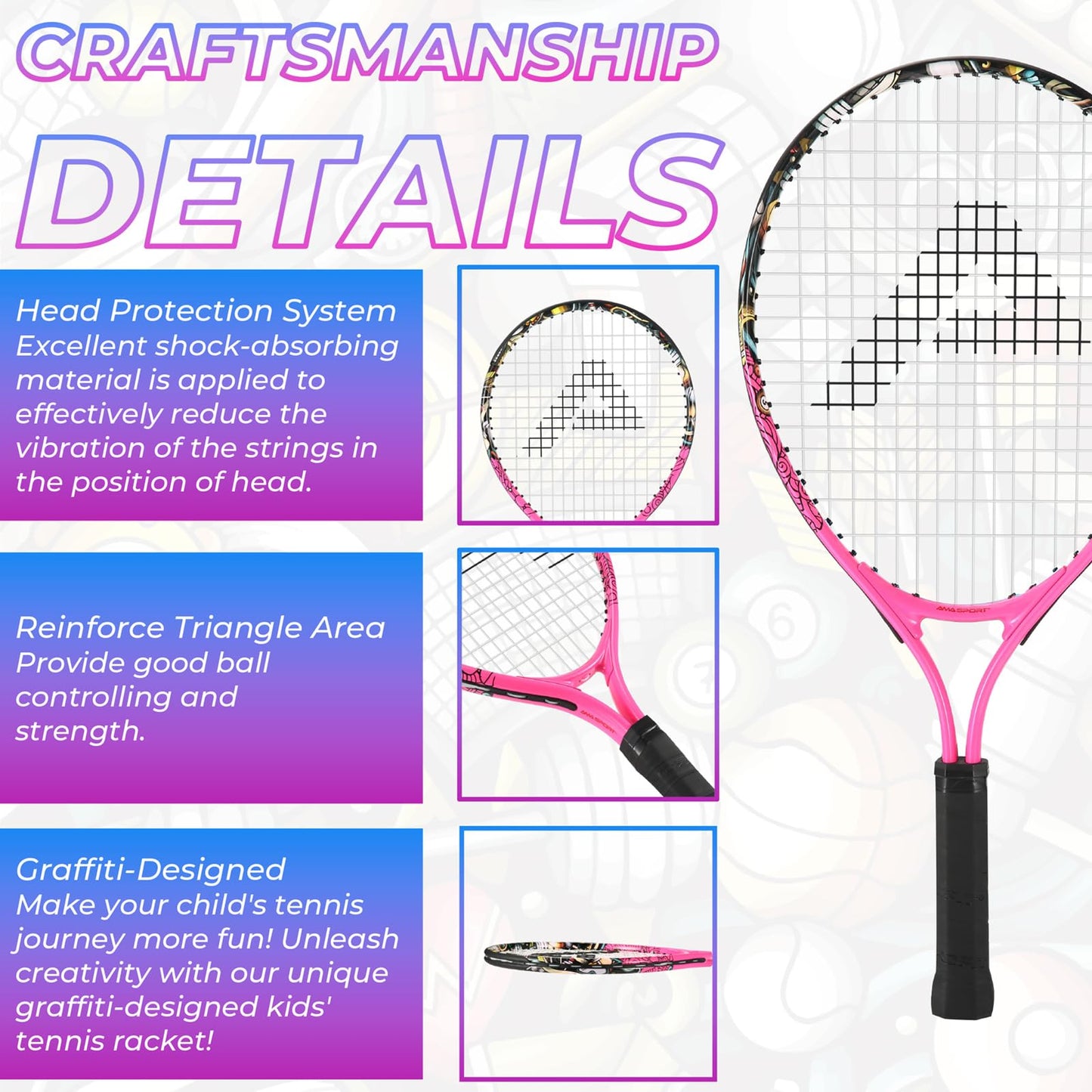 AMA SPORT Kids Tennis Racket for Junior Toddlers Starter Kit 17-25" Tennis Racquet for Girls and Boys with 420D Nylon Shoulder Strap Bag - Tennis Mindset