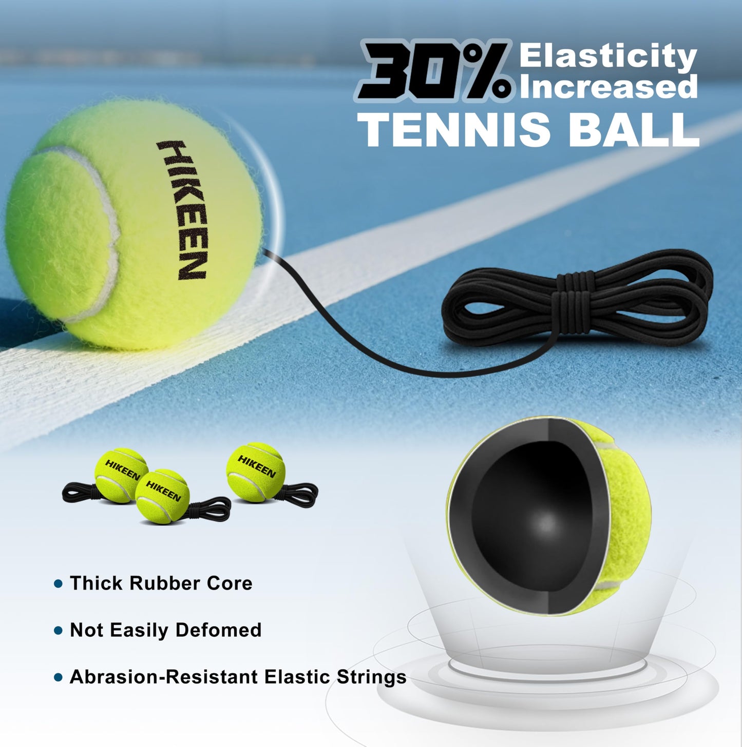 Hikeen Premium Tennis Trainer Rebound with Metal Base,Portable Solo Tennis Trainer Set with 3 Highly Elastic String Balls,Tennis Practice Equipment for Adult Kids an Beginners - Tennis Mindset