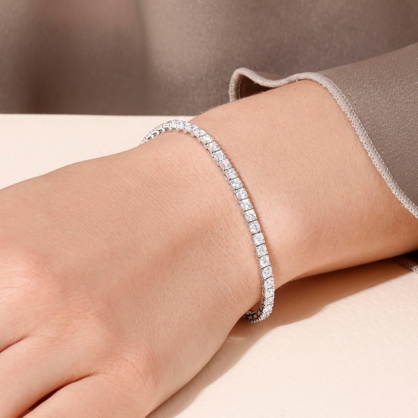 14K White Gold Tennis Bracelet With 3.00-5.00 TCW Lab Grown Diamond, 6.5"/7" Length, IGI Certified, Classic Diamond Bracelet, 4 Prong (E-F Color, VVS-VS), Tennis Bracelet For Women, Fine Jewelry