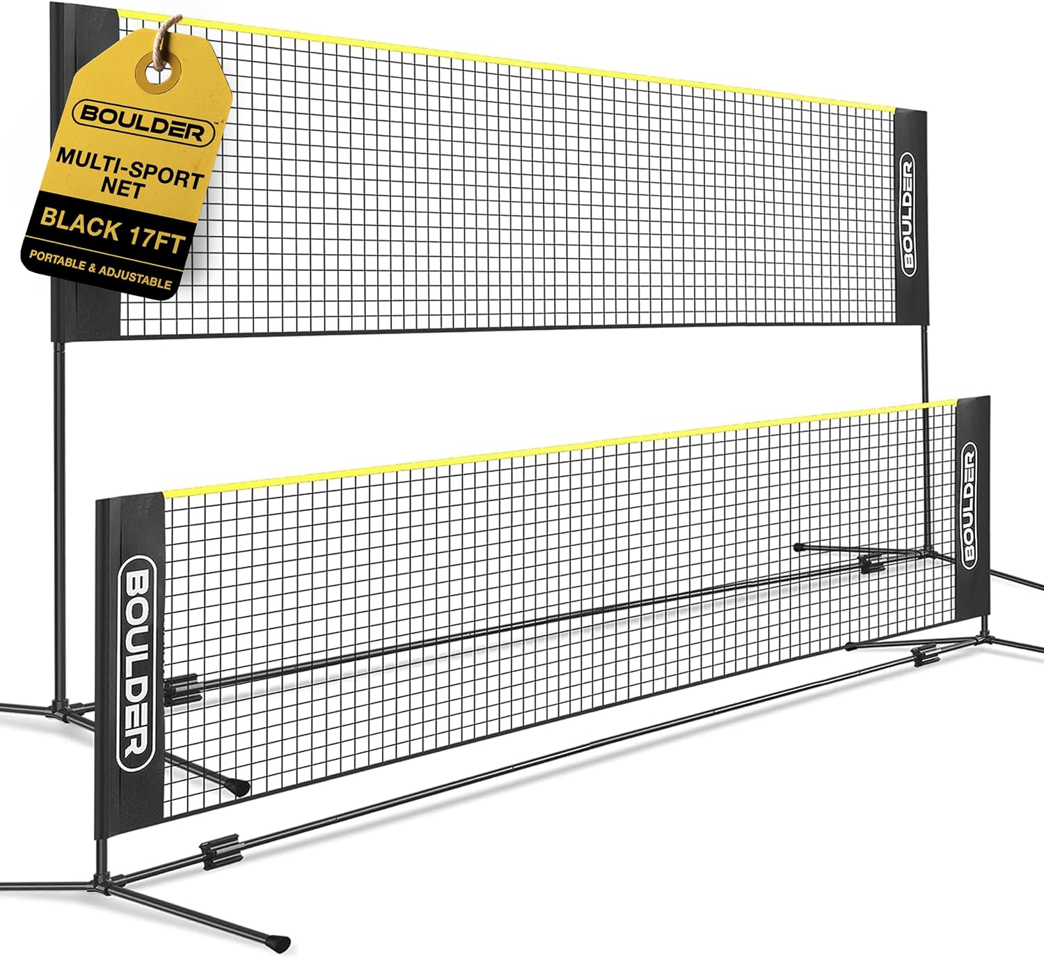 Boulder Portable Badminton Pickleball Net - Foldable/Extendable Poles for Multiple Sports Heights (UP to 5 ft) - Ideal for Tennis, Pickleball, Soccer Tennis - Easy Setup - Tennis Mindset