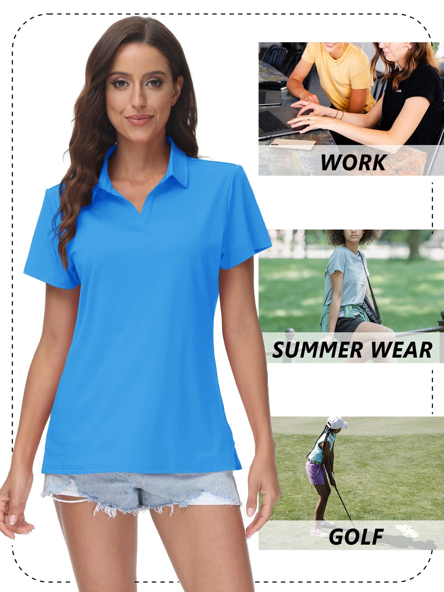 TACVASEN Women's V-Neck Polo Shirts UPF 50+ Short Sleeve Sun Protection Quick Dry Golf Polos Collared Shirt