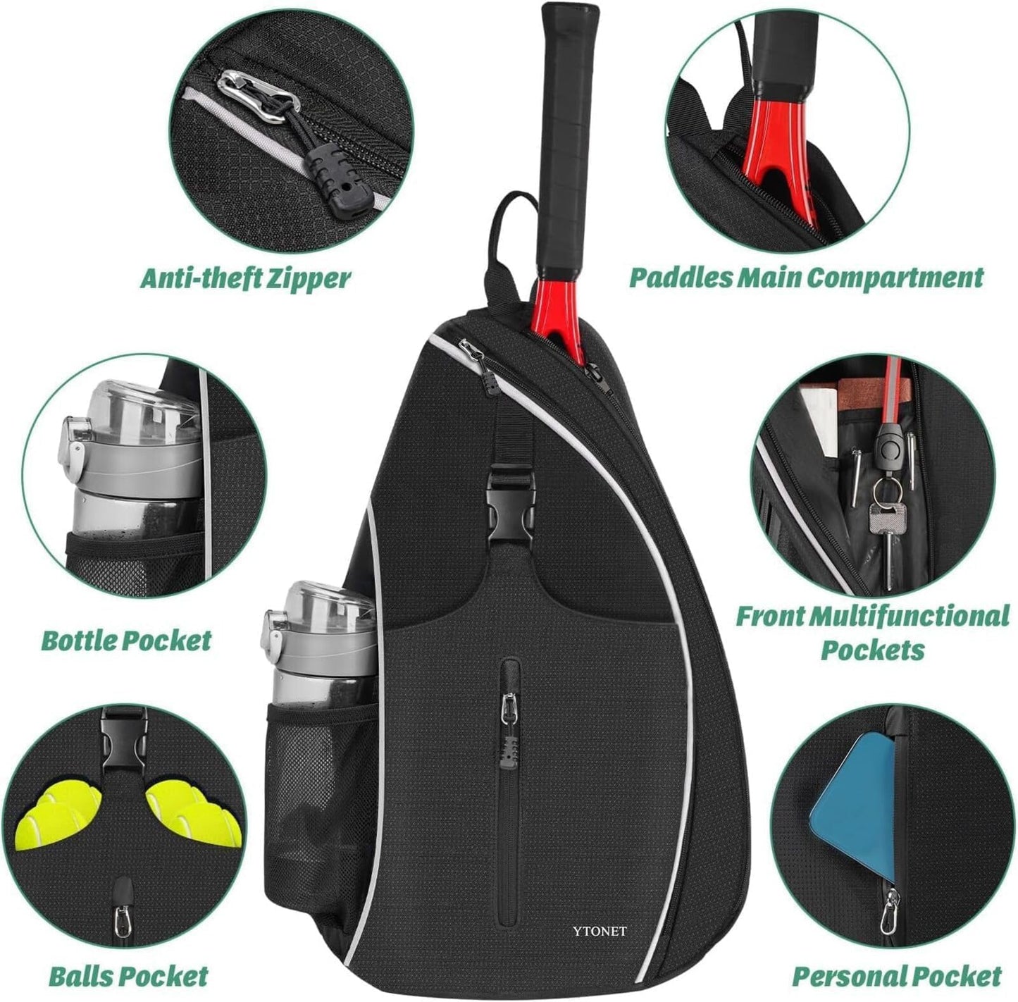 Ytonet Tennis Bag, Tennis Sling Backpack Crossbody for Men Women - Tennis Mindset