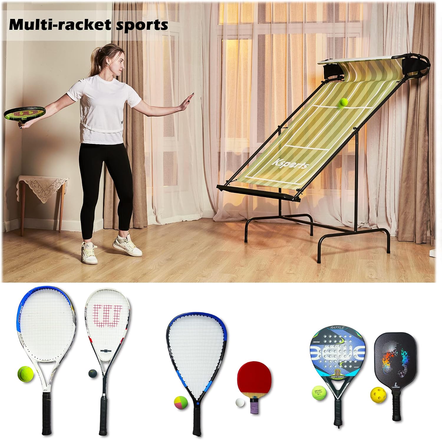 Ksports Tennis Rebounder Net – Multi Racket Sports Trainer for Tennis, Pickleball, Padel, Squash & Racquetball – Quick Assembly, Portable with Carry Bag - Tennis Mindset