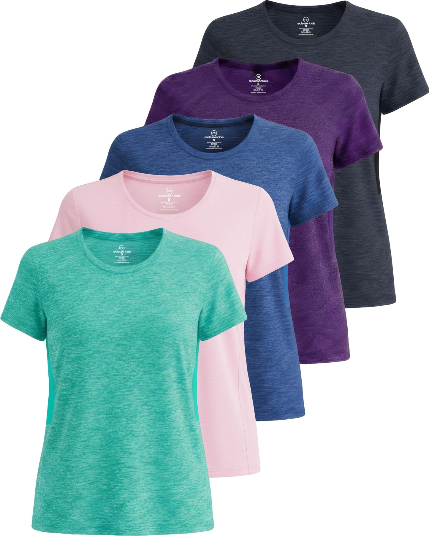 5 Pack Women's Dry Fit Workout Tops Crew Neck T Shirts Athletic Gym Tees
